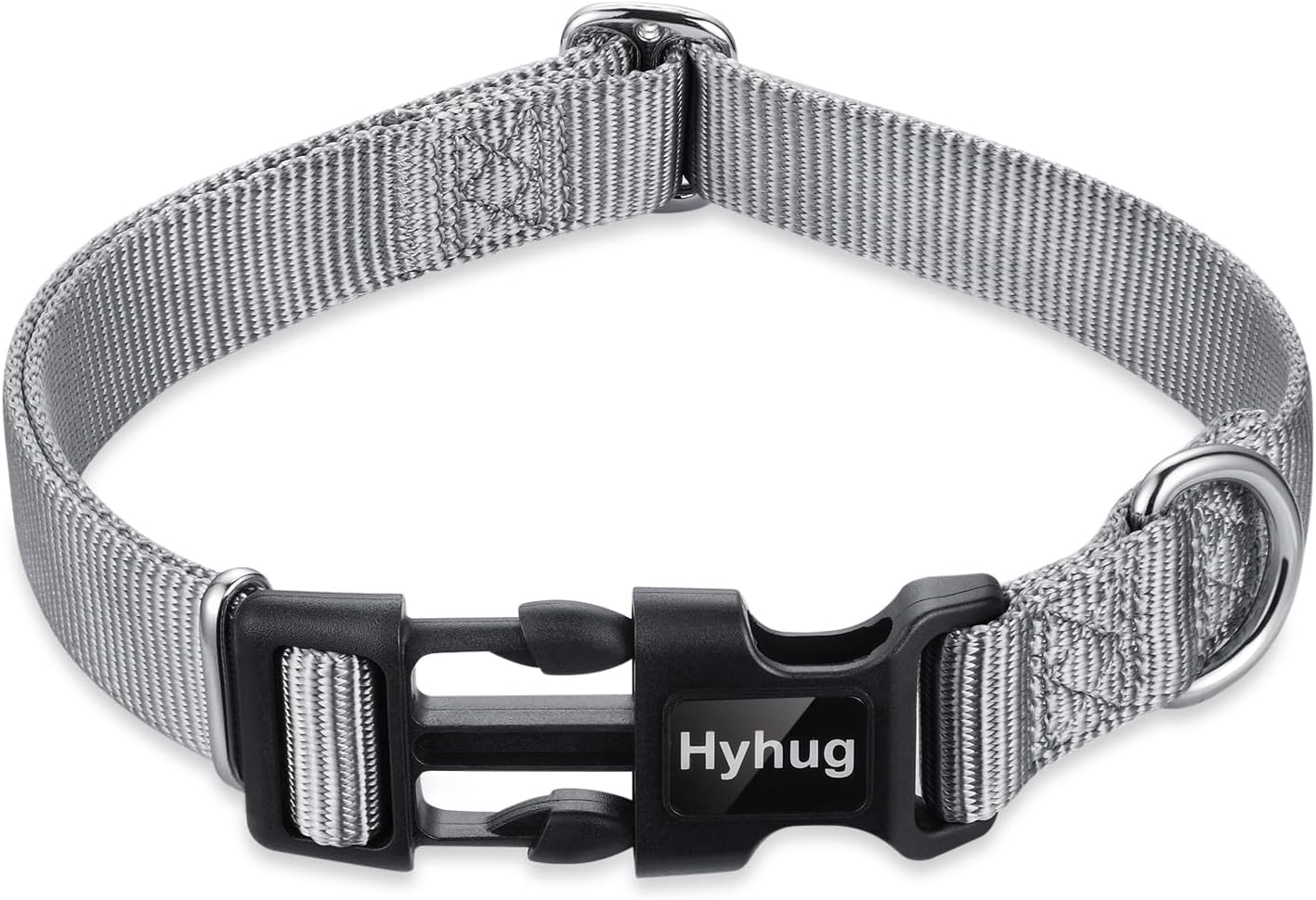 Hyhug Pets Solid Color Classic Regular Tough Basic Collar for Medium Dogs, Unique Design Adjustment Triglide Slide (Buckle) Can Attached Name Tag Accessories. (Medium, Sleet Gray)