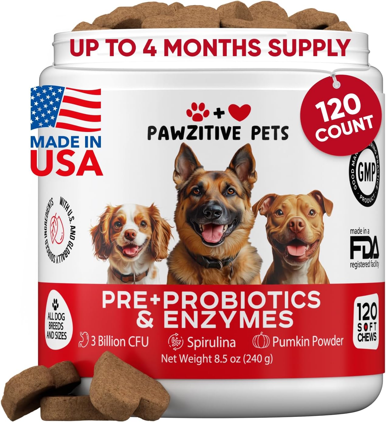 Probiotics for Dogs Digestive Health - Probiotic Chews for Gut Health, Itchy Skin Yeast, Diarrhea - USA Product - Immune Support Supplement - Dog Digestive Support & Allergy Relief Chews with Enzymes
