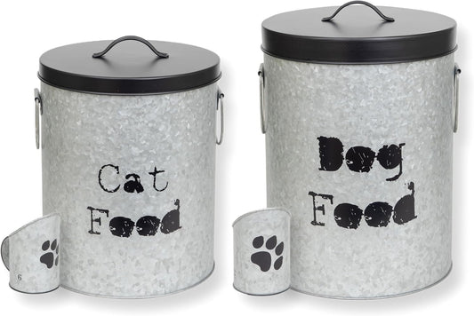 Medium 40lb Dog & 30lb Cat Pet Food Storage Canister with Scoop Combination – Durable & Airtight for Freshnesss, Minimalist Design & Recyclable, Medium Metal Container