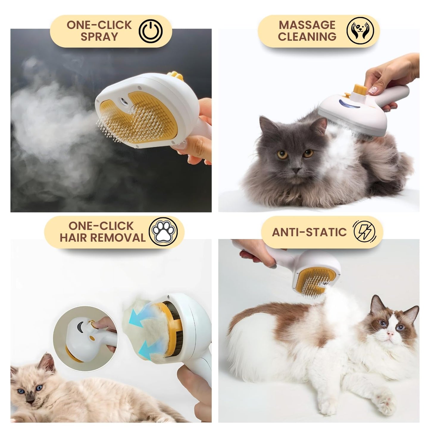 Self Cleaning Steam Brush for Cat Dog, 4 in 1 Pet Brushes for Shedding & Grooming, Bath Massage & Water/Mist Slicker Brush for Long Haired Cats & Dogs- Pet Grooming Brushes with Spray for Cats