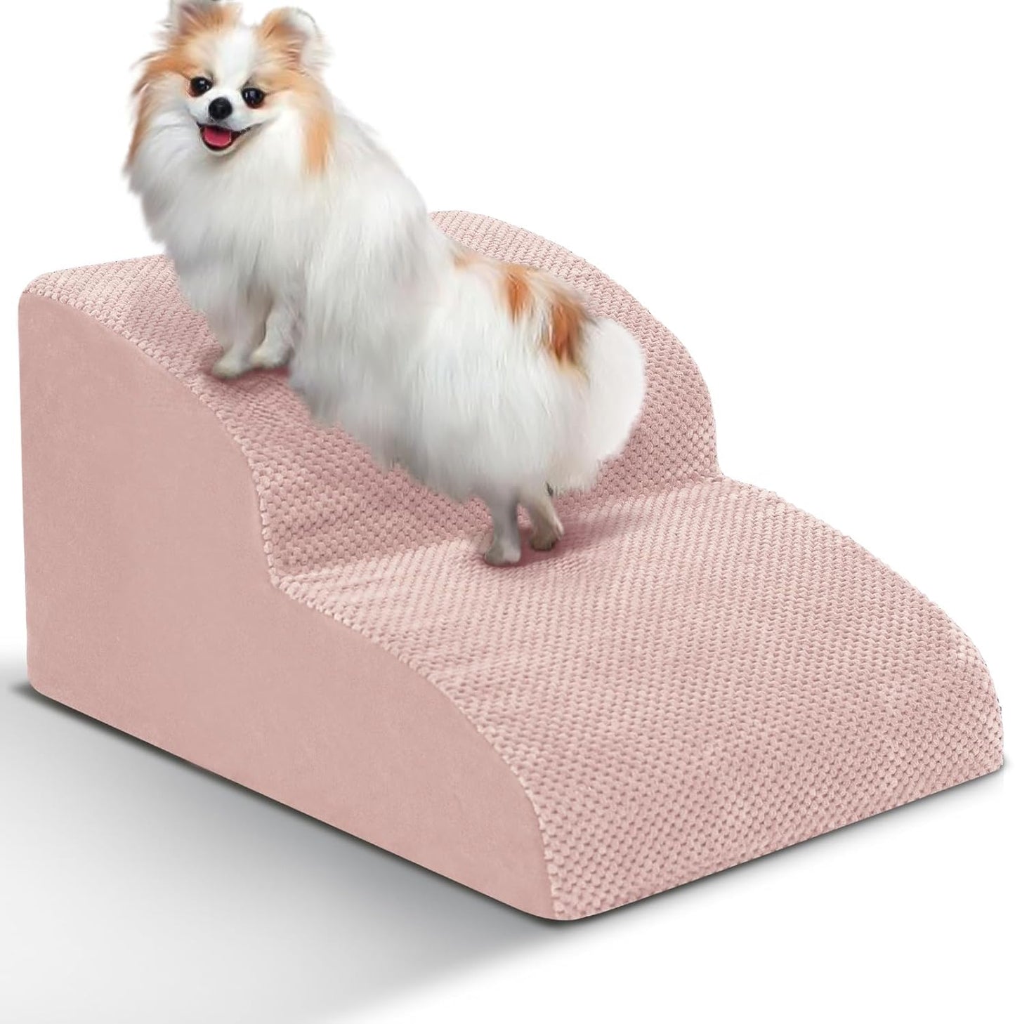 Dog Stairs for Small Dogs - High Density Foam Pet Steps, Extra Wide Dog Ramp with Non-Slip Bottom for High Beds, Couch and Sofa, Best for Dogs Injured, Older Doggy Cats, 2 Steps, Pink