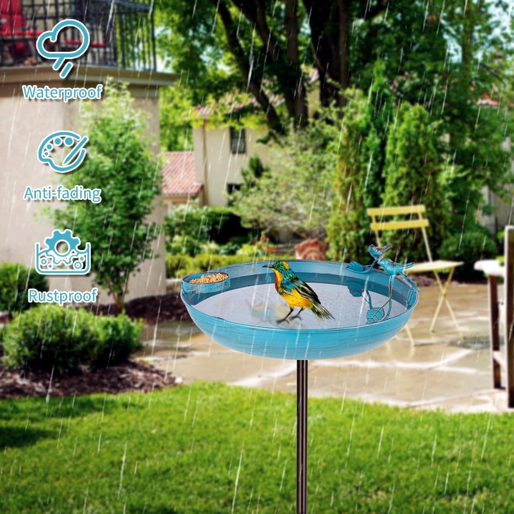 Metal Bird Bath for Outdoor, 37 Inch Tall Birdbath with Stake, Standing Bird Baths with 13" Bowl & Decorative Small Bird Feeder & Cast Iron Bird for Outside Garden Patio Yard Decor