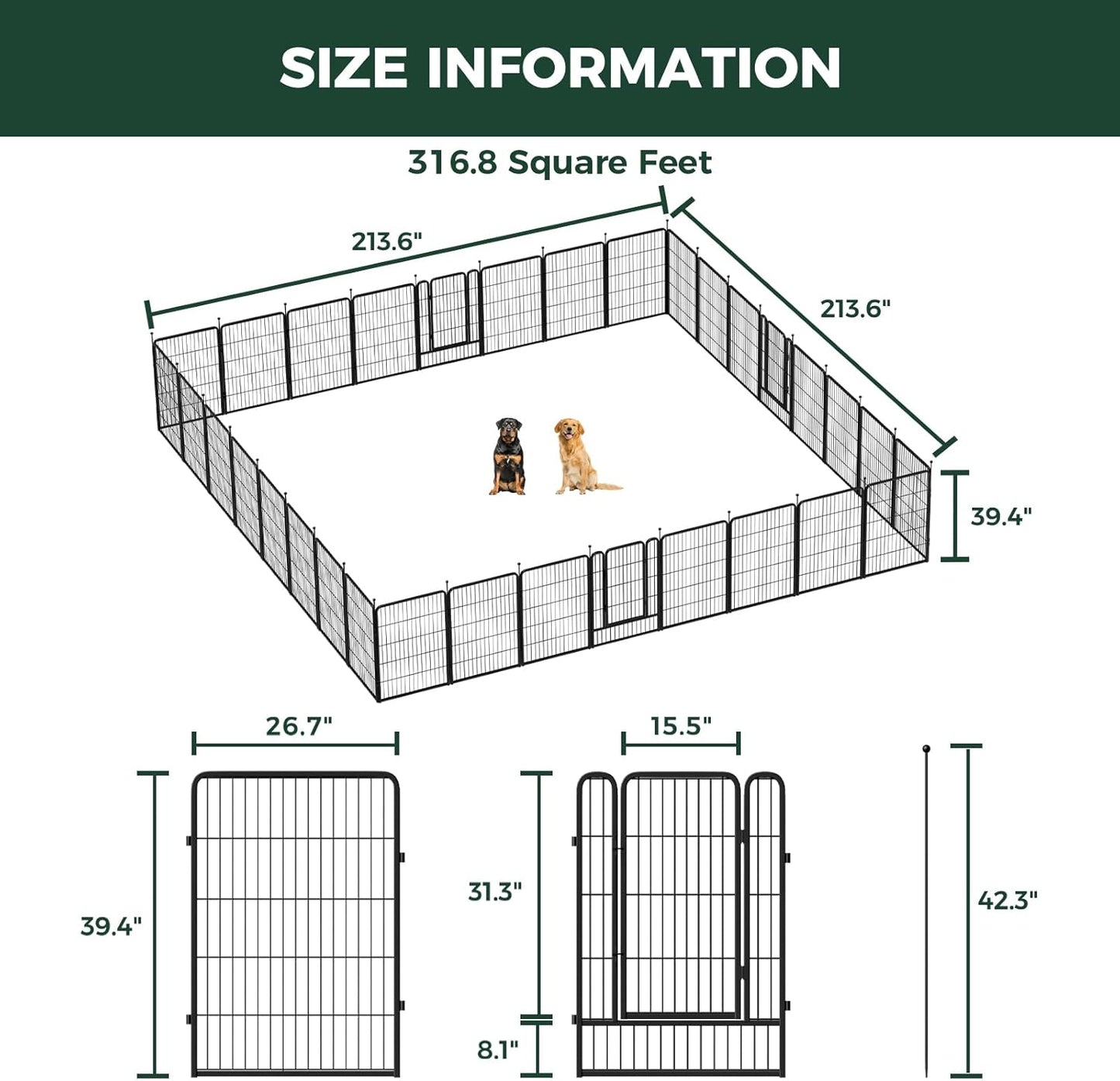 FXW Rollick Unleashed Dog Playpen for Indoor, Yard, RV Camping, 40 inch 32 Panels for Medium and Large Dogs, Black│Patented