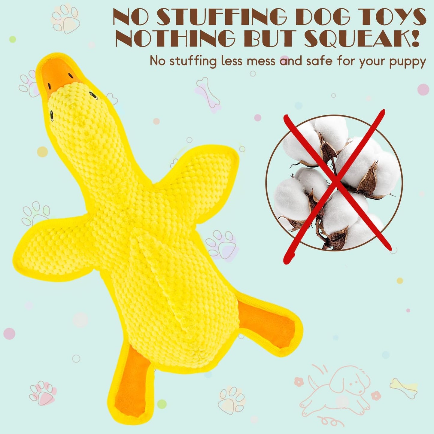 No Stuffing Dog Squeak Toys- Chew Toys for Small Medium Large Breed- Durable Puppy Teething Interactive to Keep Them Busy- Best Birthday Gift(Yellow Duck)