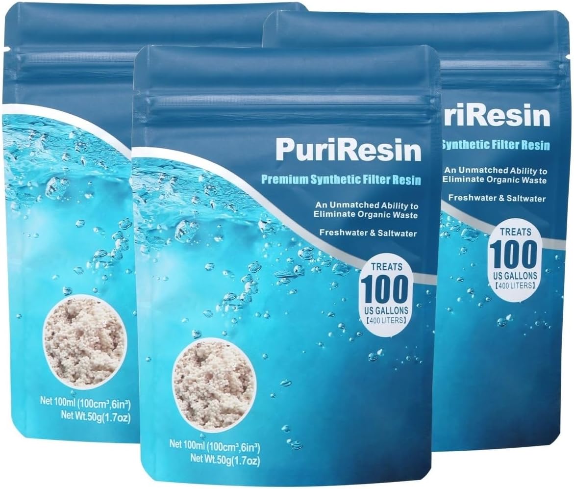 IOAOI PuriResin Aquarium Filter Media, Organic Filtration Resin, for Freshwater and Saltwater Fish Tank, Removes Driftwood Tannins, 100 ml, 3 Packs