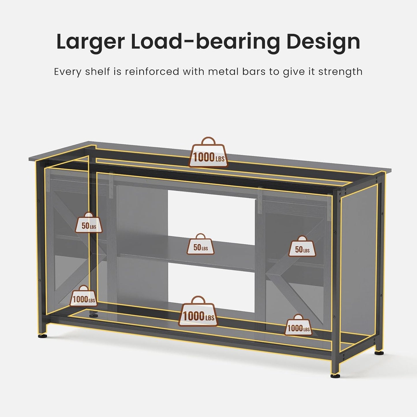 55-75 Gallon Aquarium Stand Heavy Duty Steel Frame, Fish Tank Cabinet with Accessories Storage for Reptile Terrarium & Turtle Tank - 1000lbs Capacity (Black)