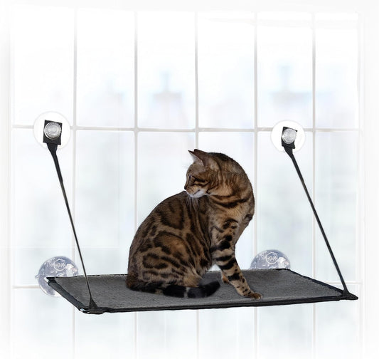 K&H Pet Products EZ Mount Cat Window Perch for Large Cats, Sturdy Kitty Sill Window Hammock Bed, Steel Frame, Sturdy Suction Cups, Washable Shelf Cover, Foldable - Fits 27"W X 23"H Glass Spaces