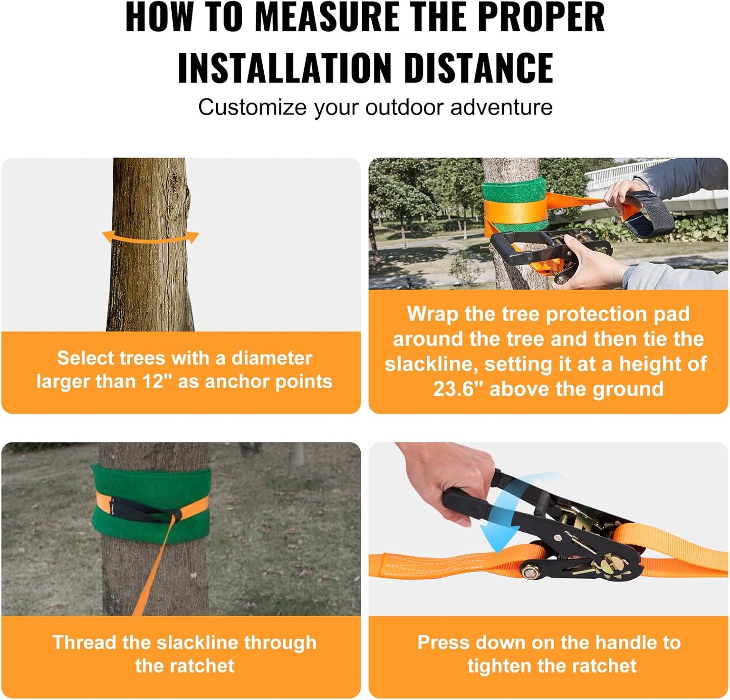 VEVOR Slackline Kit with Training Line, 60 ft Backyard Slack Line Equipment, Easy Setup Tight Rope for Kids Adults, Complete Slackline Set with Tree Protectors, Arm Trainer, Carry Bag, and Instruction