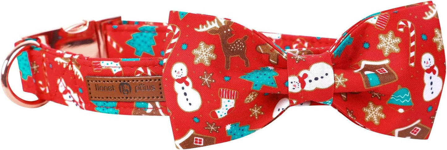 Lionet Paws Christmas Dog Collar with Bowtie, Dog Bowtie Collar with Metal Buckle for Dogs and Cats, Adjustable Comfortable Dog Collar Girl Boy Gift, XS, Neck 8-12 in
