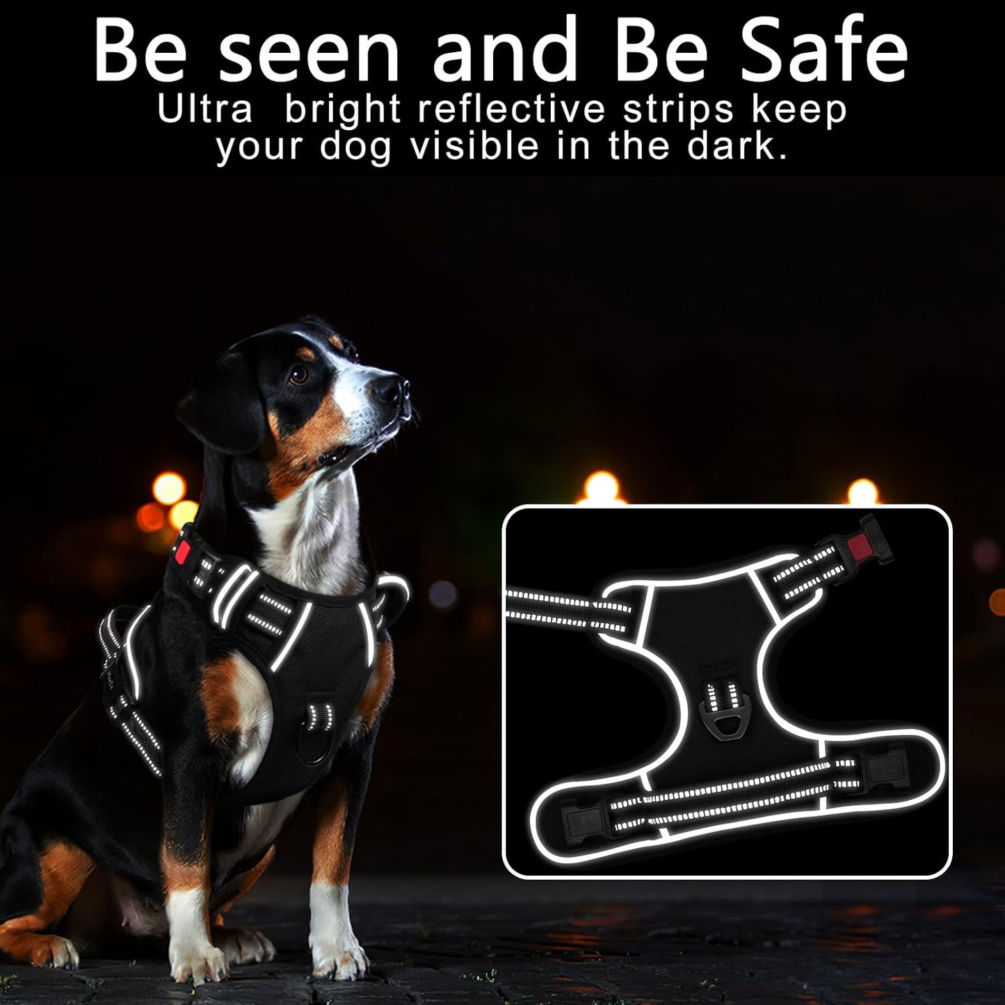 Timos No Pull Dog Harness, Release at Neck Reflective 3 Snap Buckles Adjustable No Choke Pet Vest with Front & Back 2 Leash Clips, Soft Padded Control Training Handle for Small Medium Large Dogs