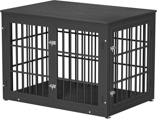42 Inch Heavy Duty Dog Crate Furniture for Large and Medium Dogs, Decorative Pet House End Table, Wooden Cage Kennel Furniture Indoor, Black