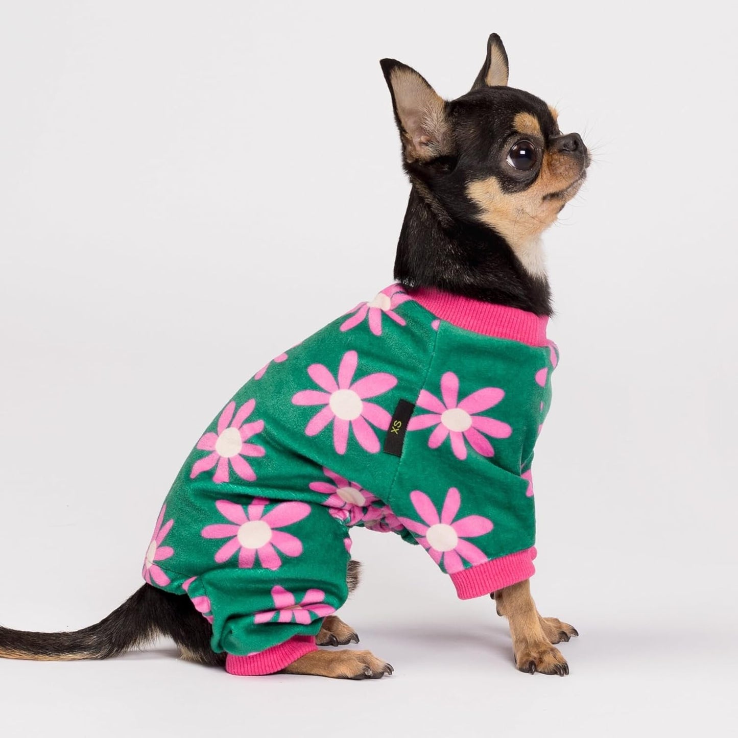 Fitwarm Flower Fleece Dog Pajamas, Warm Winter Dog Clothes for Small Dogs Girl, Cozy Pet Onesie with Feet, Dark Green, XL