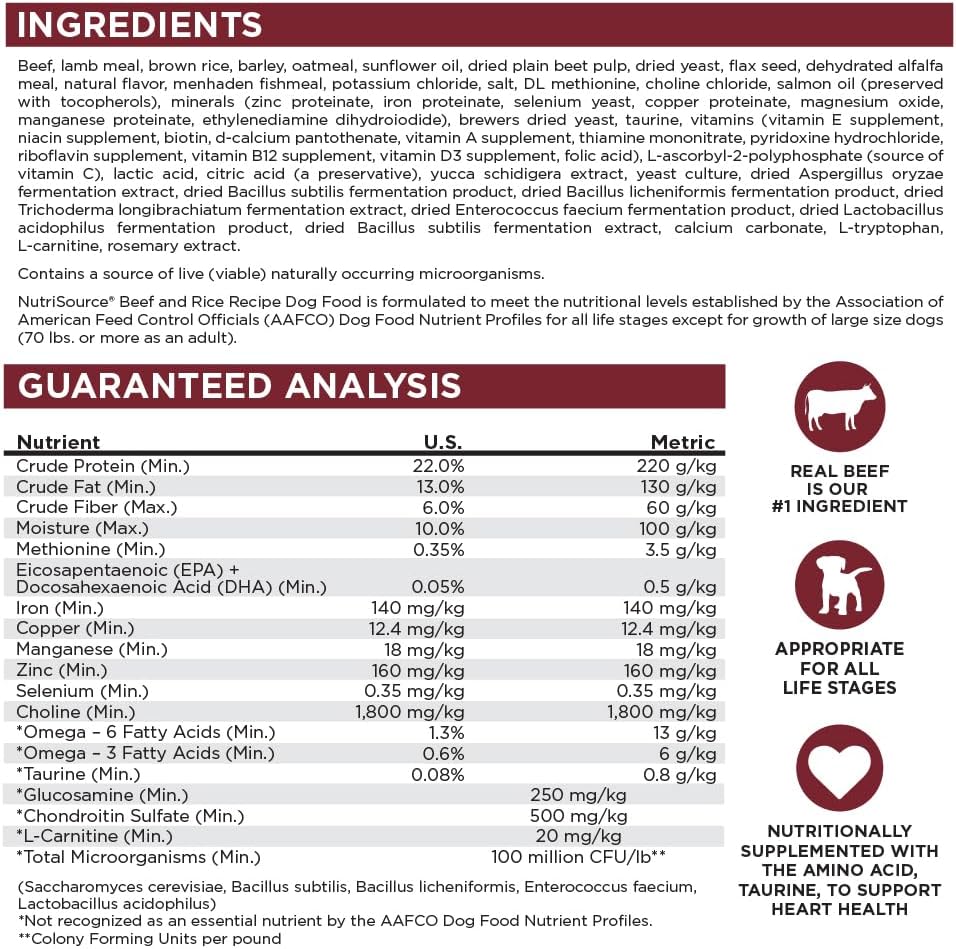 NutriSource Dry Dog Food, Beef and Rice, 26LB