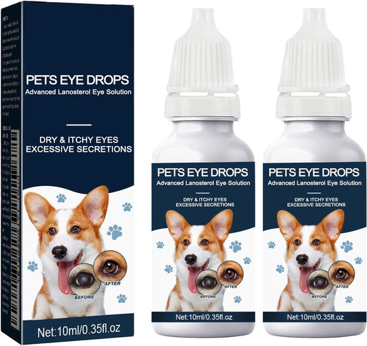 Cataract Drops For Dogs, Natural Safe Dog Eye Drops For Soothe Itching Irritation & Dry Eyes, Improve Eye Vision Clarity, Not For Human Pet Tear Stain Cleaner Suitable for All Animals (2 X 10 ml)