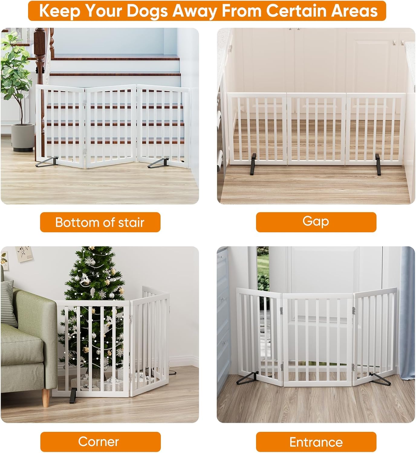 White 18-55" Wide Pet Gate, Bamboo Dog Gate for Stair, Foldable Dog Gates for Doorways House, Freestanding Pet Gates 24inches Tall, Doogie Puppy Gate Fences Indoor