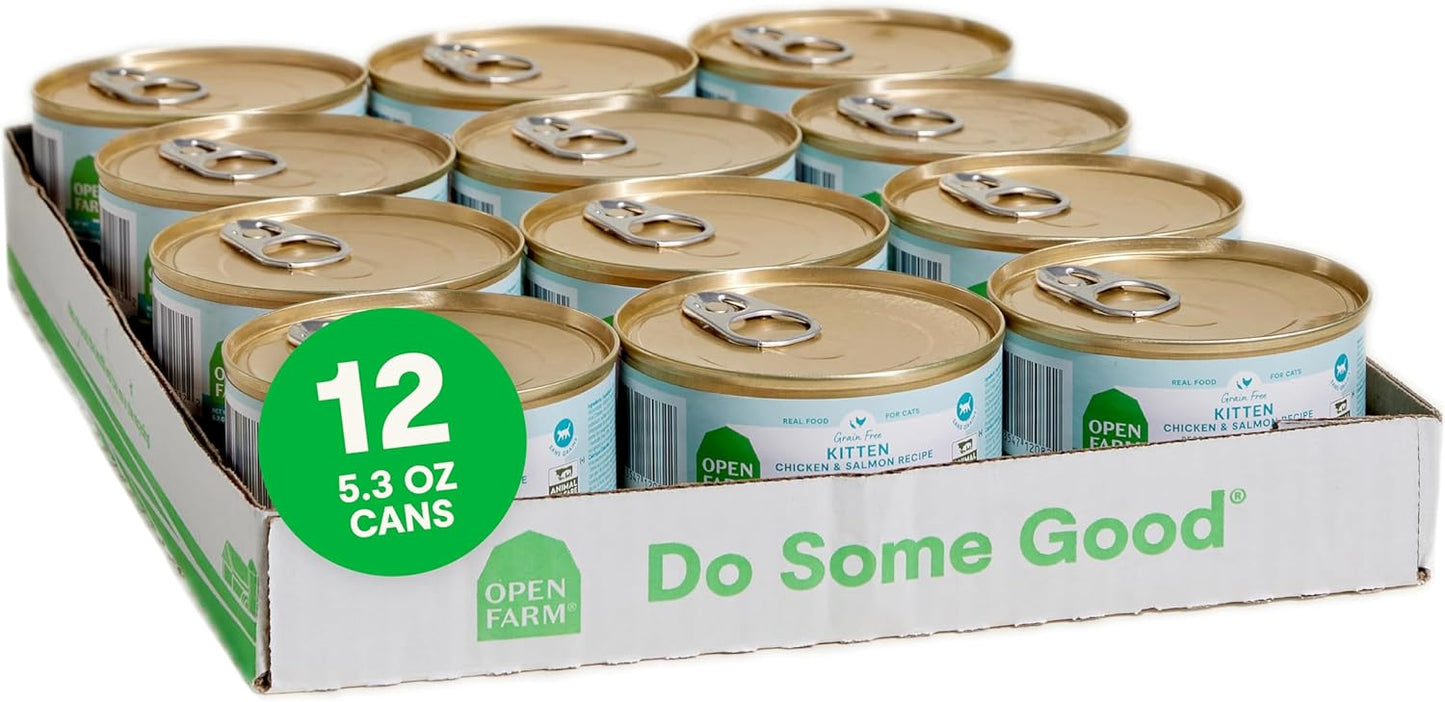 Open Farm Canned Kitten Food, Paté for Complete & Balanced Nutrition, Grain-Free and Legume-Free Wet Kitten Food, Chicken & Salmon Recipe, 5.3oz Cans (Case of 12)