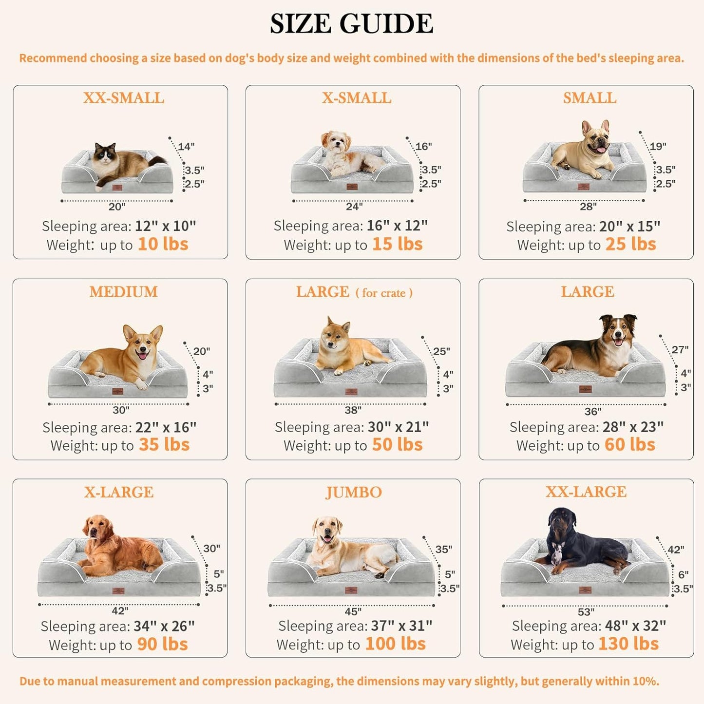 Comfort Expression Small Dog Beds Waterproof Orthopedic Foam Dog Sofa Beds for Medium Dogs Comfy Pet Bed with Washable Removable Cover & Non-Slip Bottom(Small,Grey White)