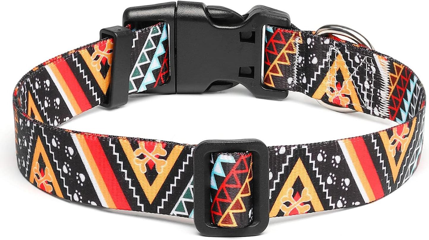 Mercano Adjustable Dog Collar - Special Design Patterns, Soft Nylon Comfortable Durable Pet Collar for Small Medium Large Dogs (S, Ethnic Gold)