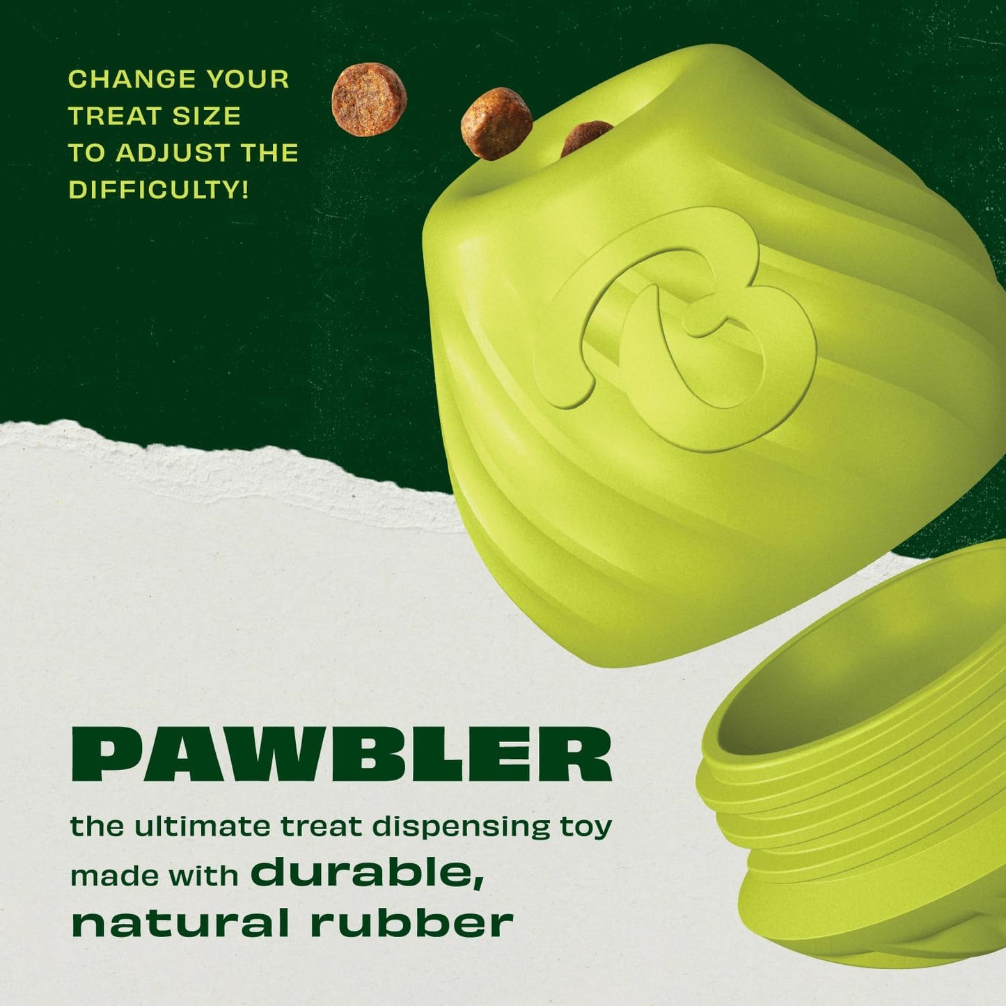 Benebone Pawbler - Natural Rubber Interactive Enrichment Treat and Kibble Dispensing Dog Toy – Great for Boredom - Medium/Large