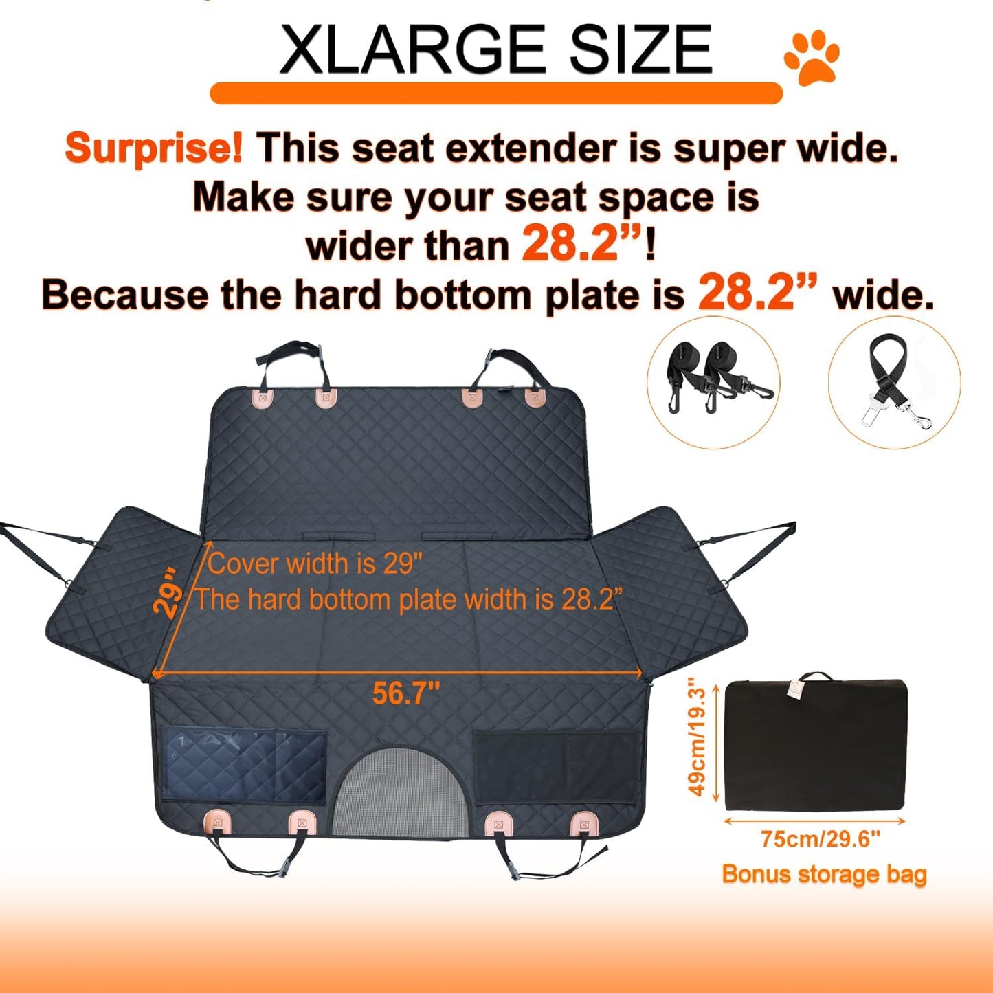 Paw Jamboree XXL Truck Dog Car Seat Cover Hard Bottom for Back Seat Extender for Dogs Hammock for Car Backseat Cover Crew Cab