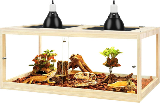 Tempered Glass Bearded Dragon Tank 81 Gallon, Lizard Tank, Reptile Tank with Metal Mesh Roof Door, Snake Tank with Lock Design, 48" Long, Oak