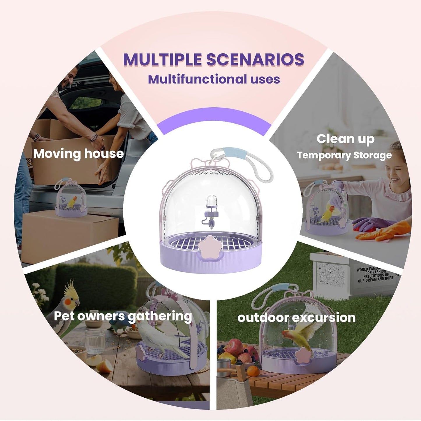 Birdcages,Carriers,Small Bird Travel Cage Carrier, Bird Carry Transport Bag，Small Animal Carrier, Travel Carry-Out Cage with Water Bottle.(Pink)