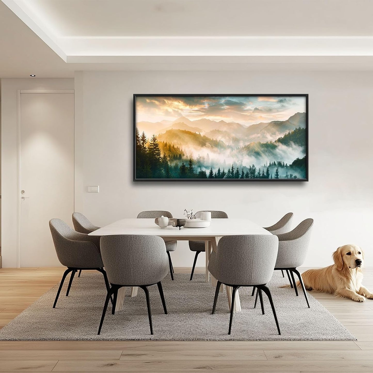 Mountain Large Wall Art Foggy Forest Landscape Pictures Sunrise Wall Decor Nature Scenery Canvas Print Painting Artwork for Bathroom Living Room Bedroom 60L" x 30W"