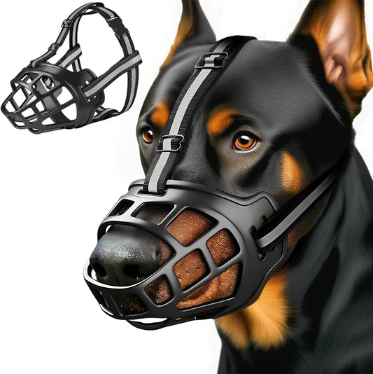 Dog Muzzle, Breathable Basket Muzzles for Small Medium Large Sized Dogs, Adjustable Humane Cage Mouth Cover for Scavenging Grooming Biting Chewing, Allows Panting and Drinking(Soft Rubber, M)