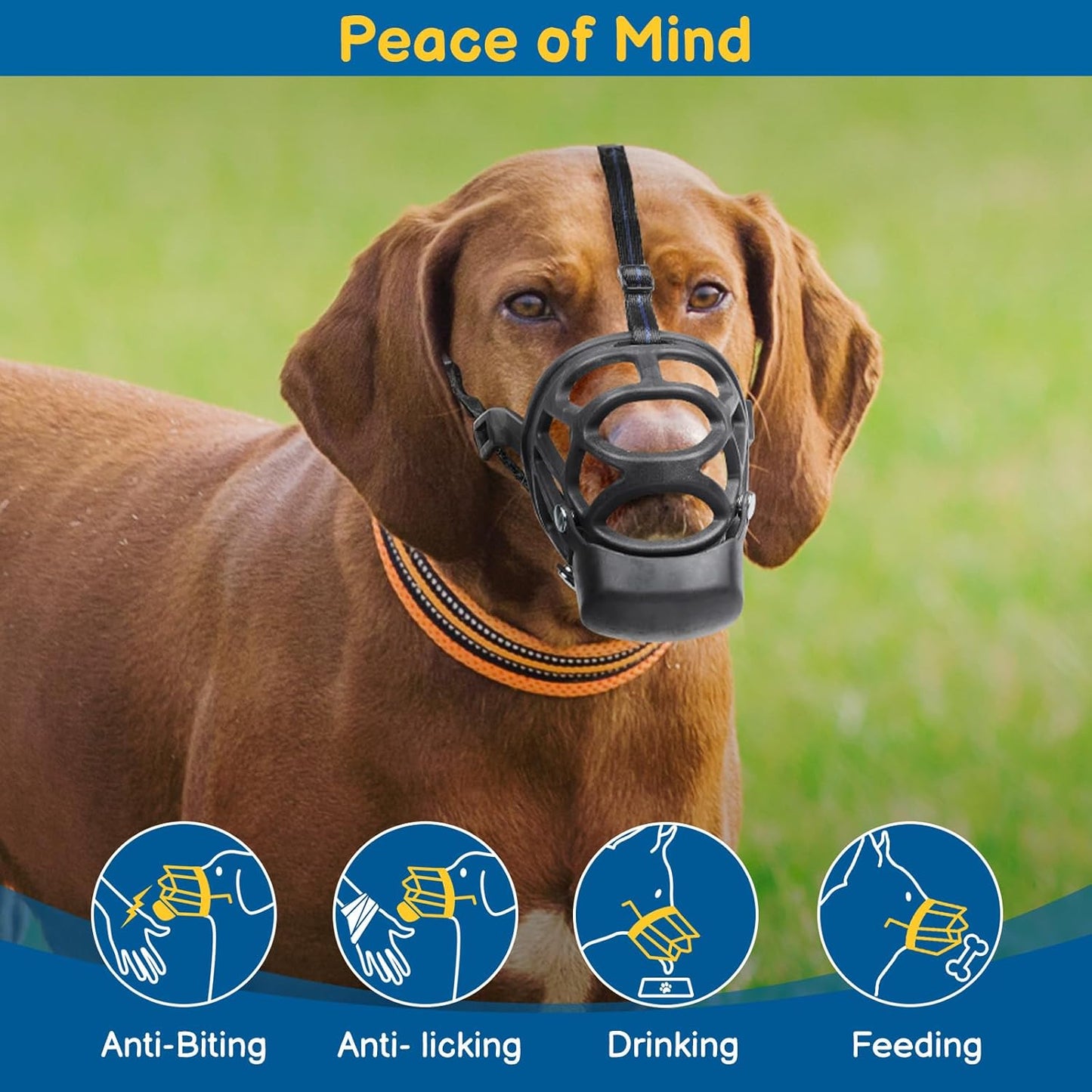 BARKLESS Basket Muzzle for Dogs, Humane Muzzle to Prevent Biting and Scavenging, Snap-on Treat Cover Helps Dogs Acclimatize Mouth Cover, Adjustable Mouth Guard for Positive Training, Grooming