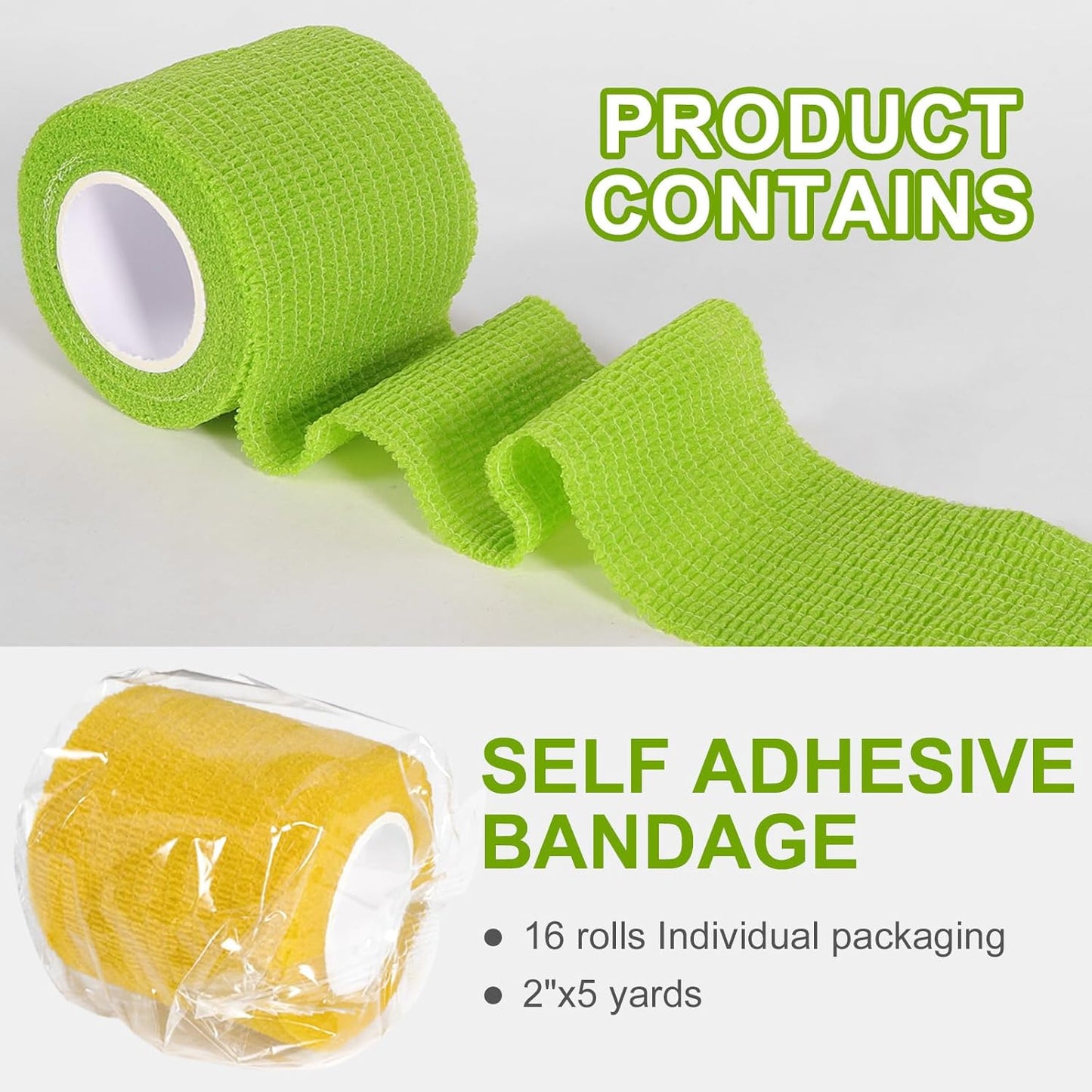 24 Pack Self Adhesive Bandage Wrap 2 Inch, Cohesive Medical Tape for Sports, Elastic Vet Wrap for Athletic, Ankle, Wrist Sprains, Pet First Aid