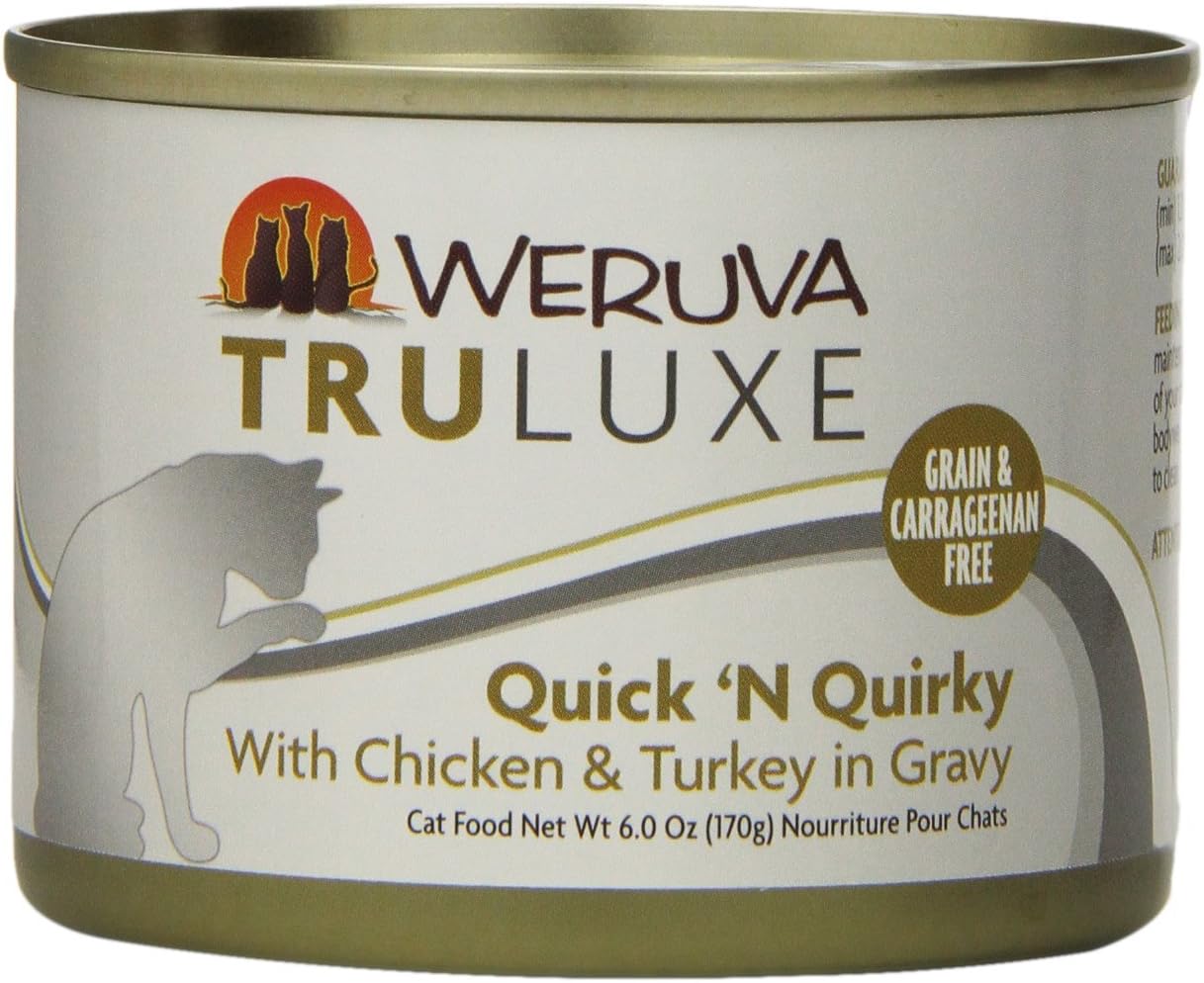 Weruva's TruLuxe Cat Food, Quick 'N Quirky with Chicken & Turkey in Gravy, 6oz Can (Pack of 24), Brown