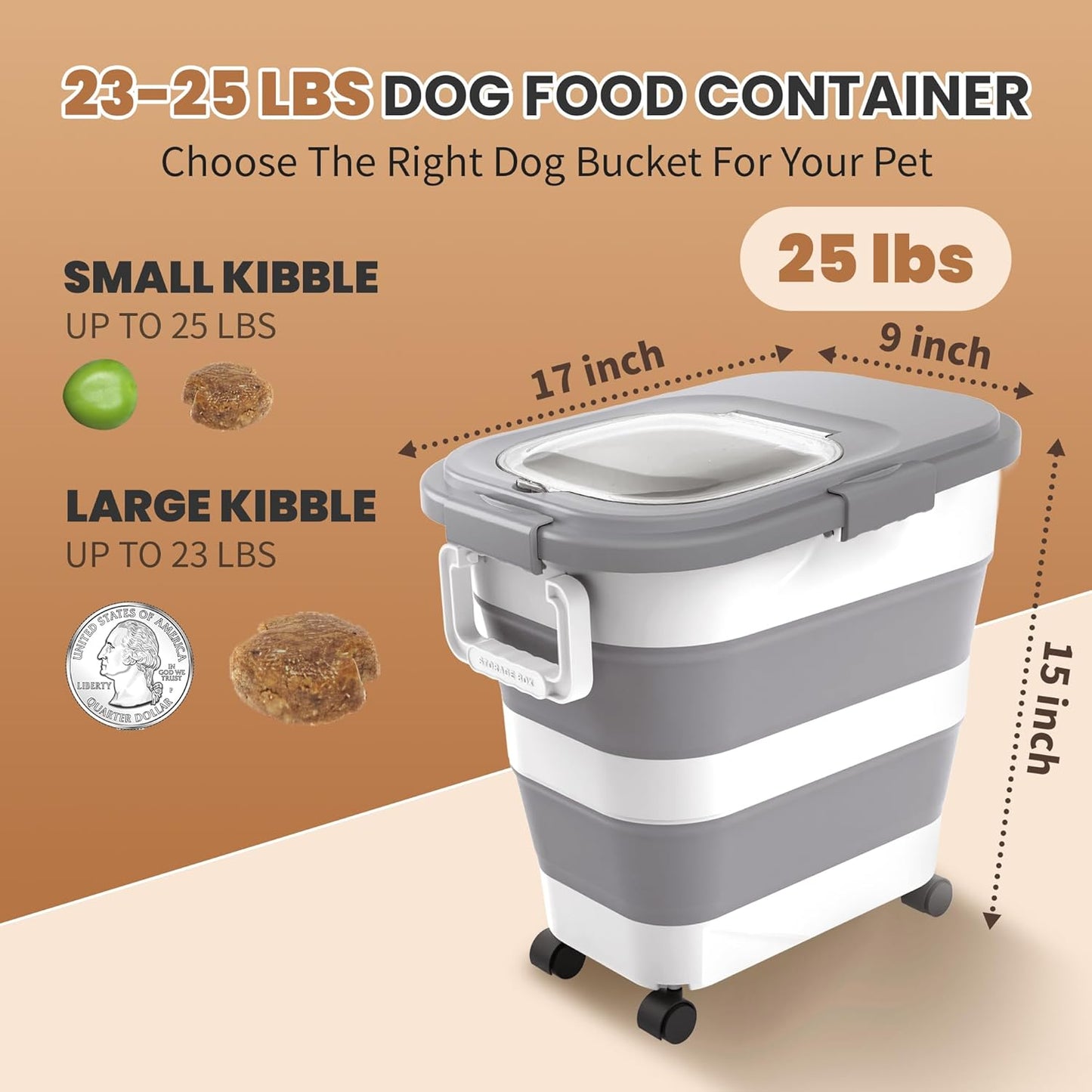 23-25 Lbs Airtight Dog Food Storage Container,Collapsible Pet food storage Container,All-in-One Cat Food Container Set with Scoops,Can Covers & Can Opener Spoons,Small Bin and Waste Bags