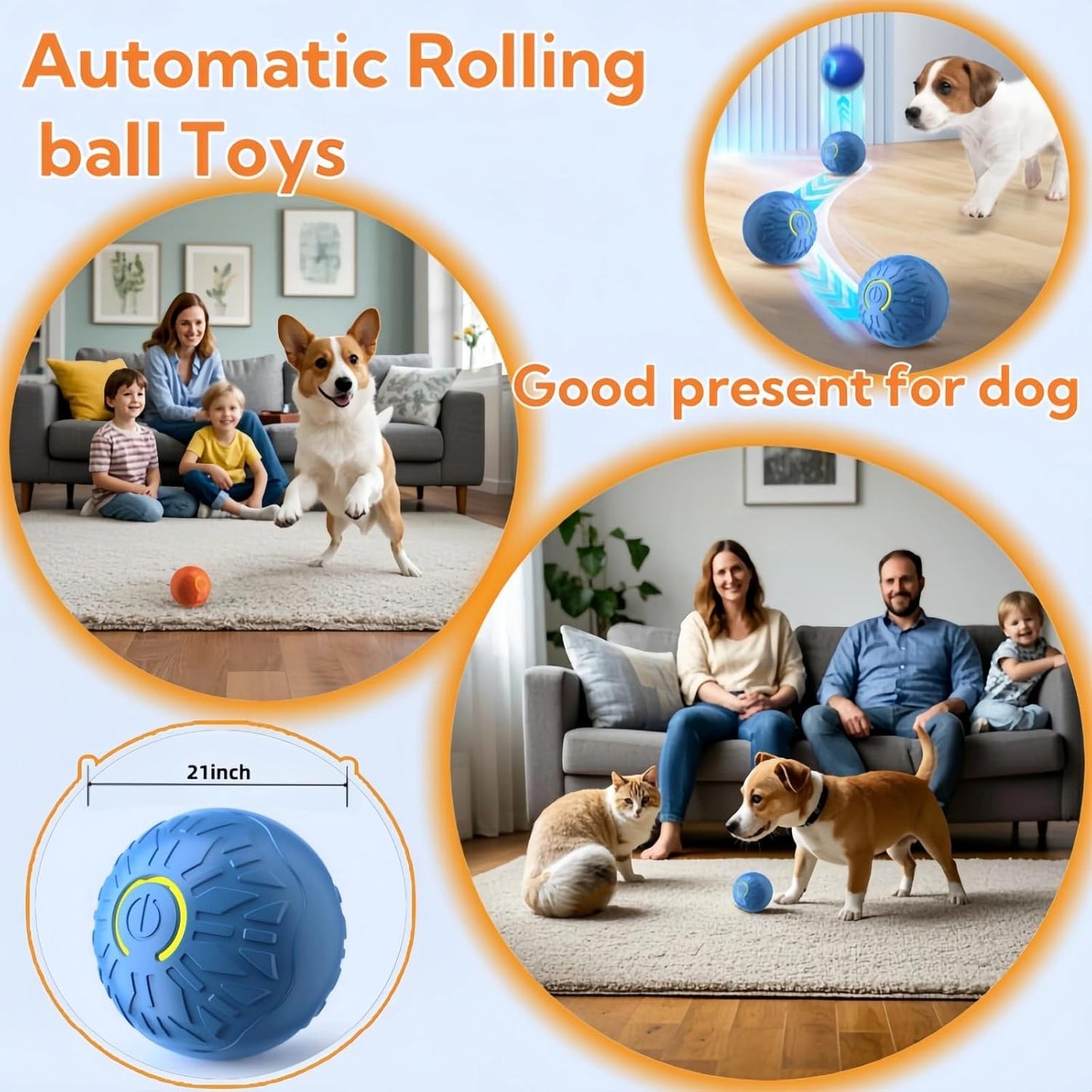 2025 New Interactive Dog Toys Dog Balls,Durable Motion Activated Automatic Rolling Ball Toys for/Small/Medium Dogs（Blue