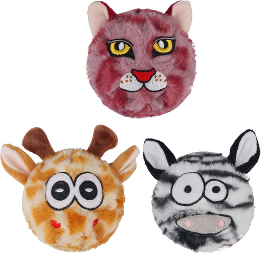 DKING 3Pack Squeaky Dog Balls,2 in1 Funny Puppy Ball Toys,Birthday Dog Toy for Small Medium Dogs (Animal Ball)