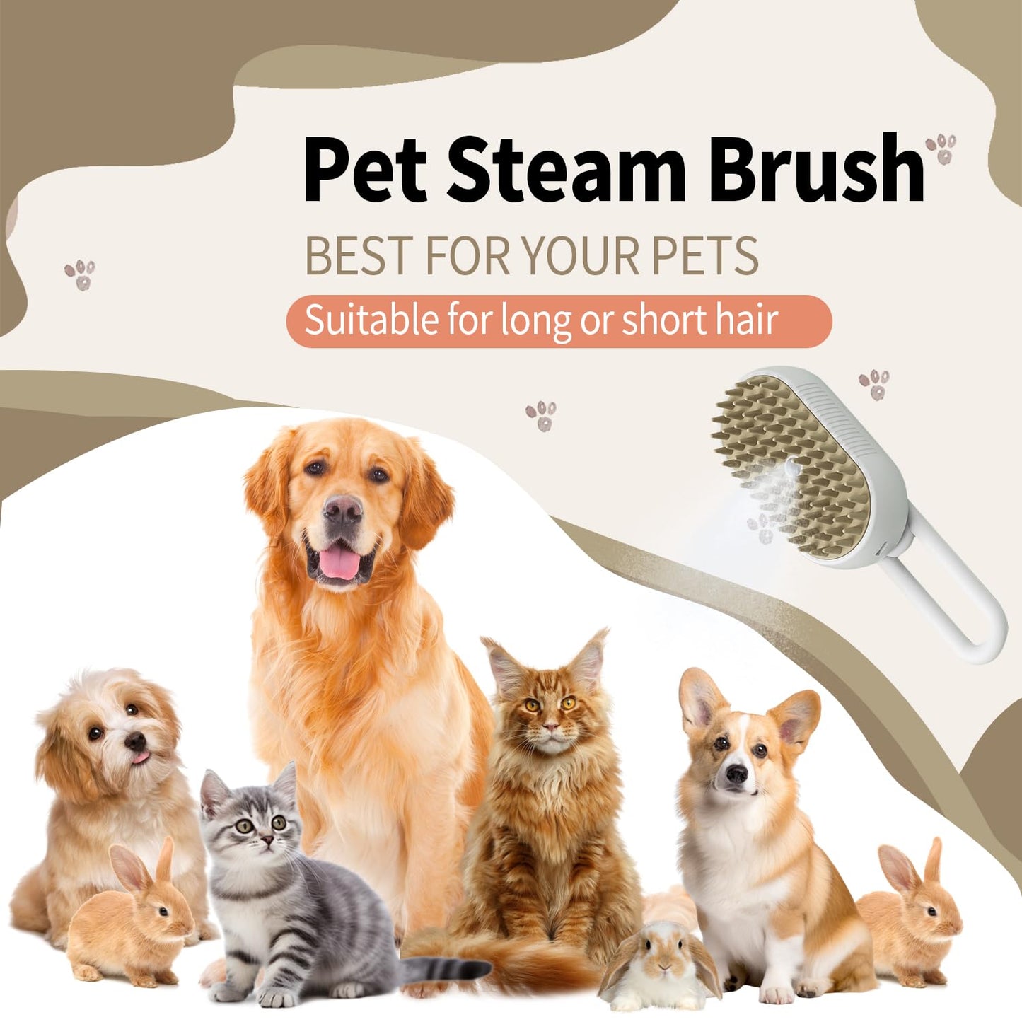 New Cat Steam Brush for Shedding Dog Brush with Steam Pet Hair Cleaning Brush Comb for Spray 4 in 1 Pet Grooming Soft Silicone Brush for Long & Short Haired Pets (White)