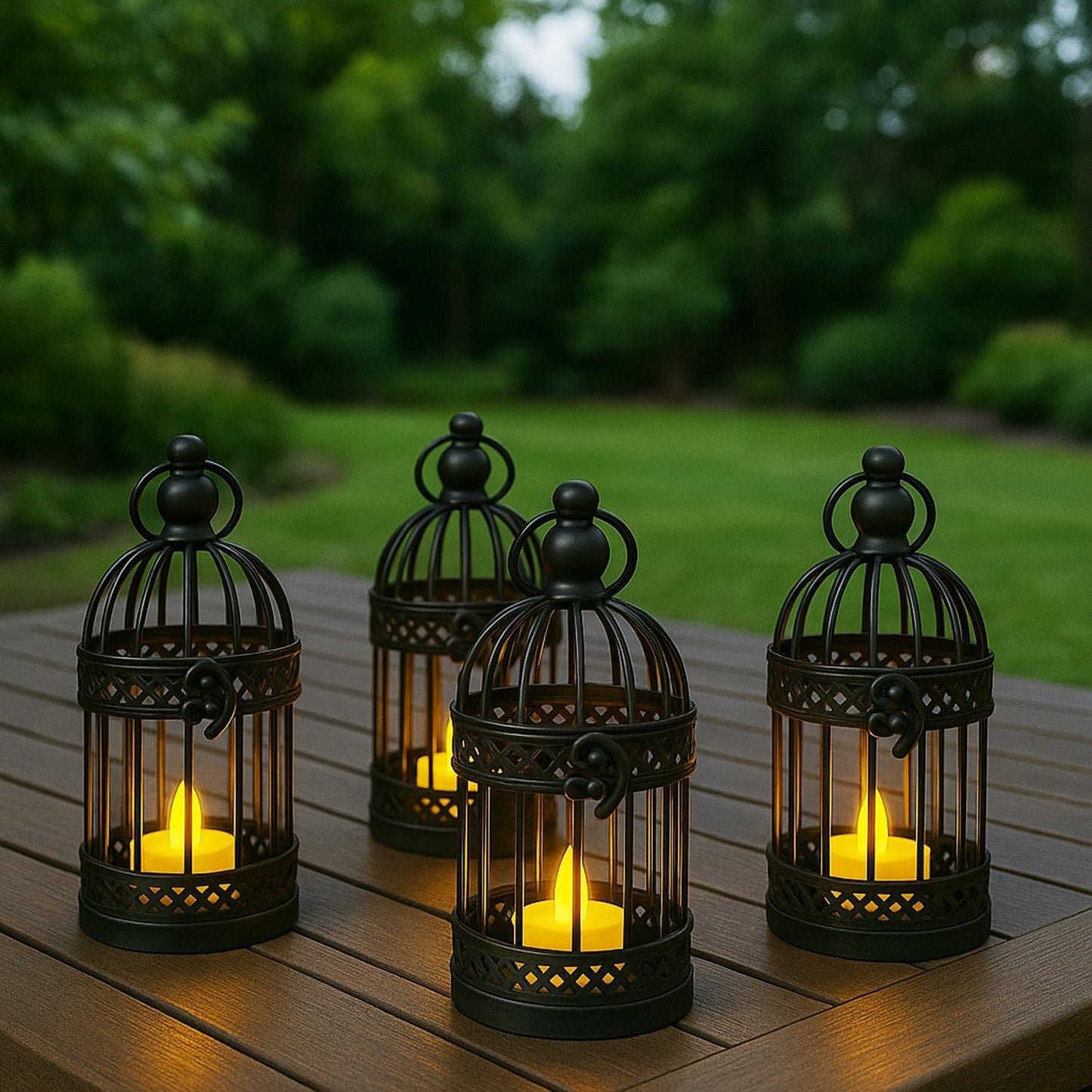 Vela Lanterns Birdcage Decor Candle Holder Lantern Decorative Table Centerpiece Halloween Decorations, Black, Small, Set of 4
