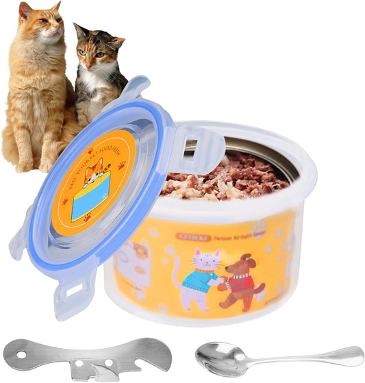 Canned Cat Food Storage Lids, Reusable Airtight Pet Food Sealer - Pet Food Storage Containers, Cat Food Storage Container,With Can Opener & Spoon, Odor-Free & Freshness Preservation