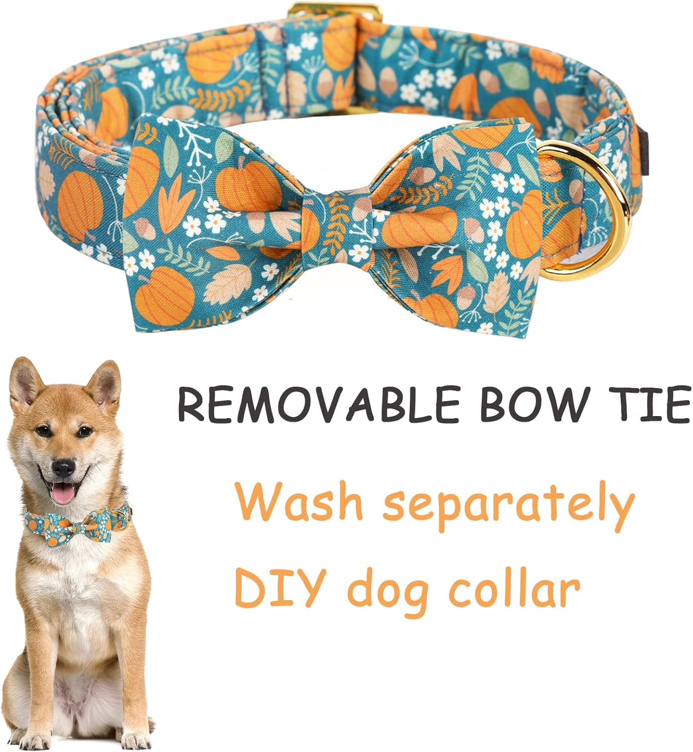 Unique style paws Halloween Dog Collar with Bow Tie Pumpkin Cotton Collar Adjustable Puppy Collar for Small Medium Large Dogs-XL