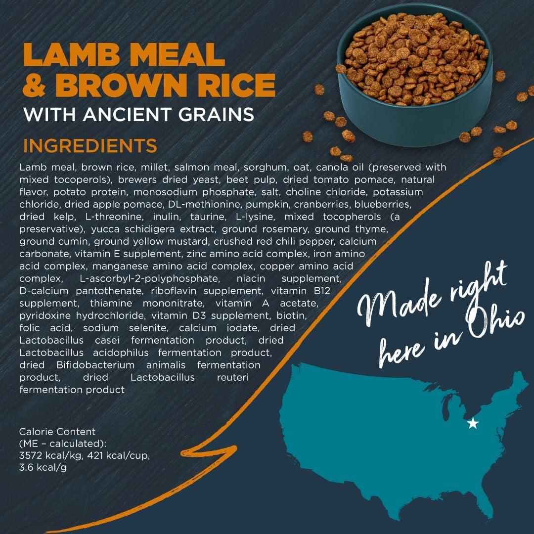 Blackwood Sensitive Skin & Stomach Dry Dog Food, Lamb Meal & Brown Rice with Ancient Grains, 24 Pound Bag with Prebiotics & Probiotics to Promote Gut Health