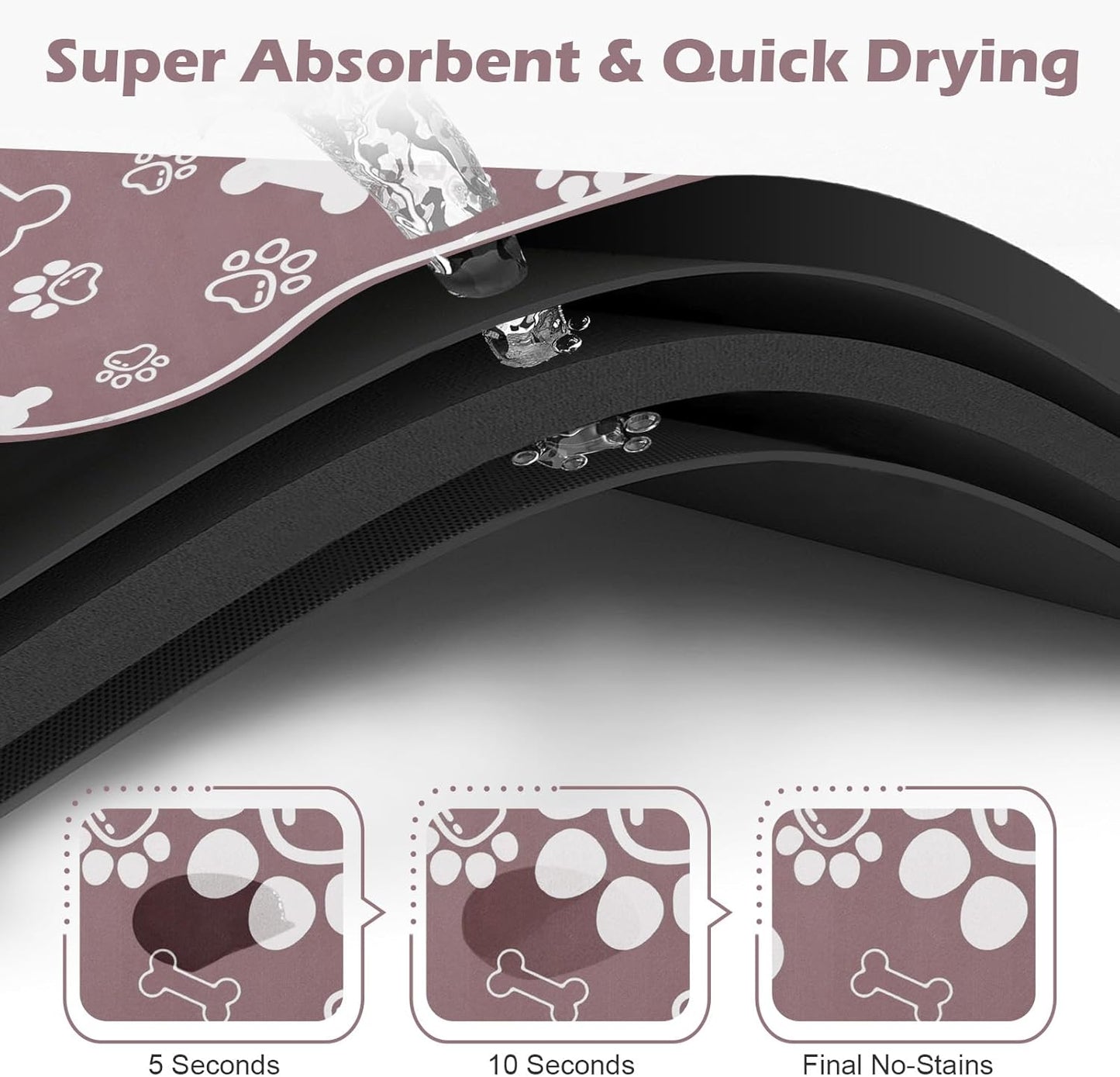 Dog Cat Mat for Food and Water,Rapid Absorbent Pet Feeding Mat, Bone Shaped Dog Placemat Bowl Mat with Rubber Backing,No Stains Pet Food Mats Indoor, Pet Accessories Supplies,Brown 16"×24"