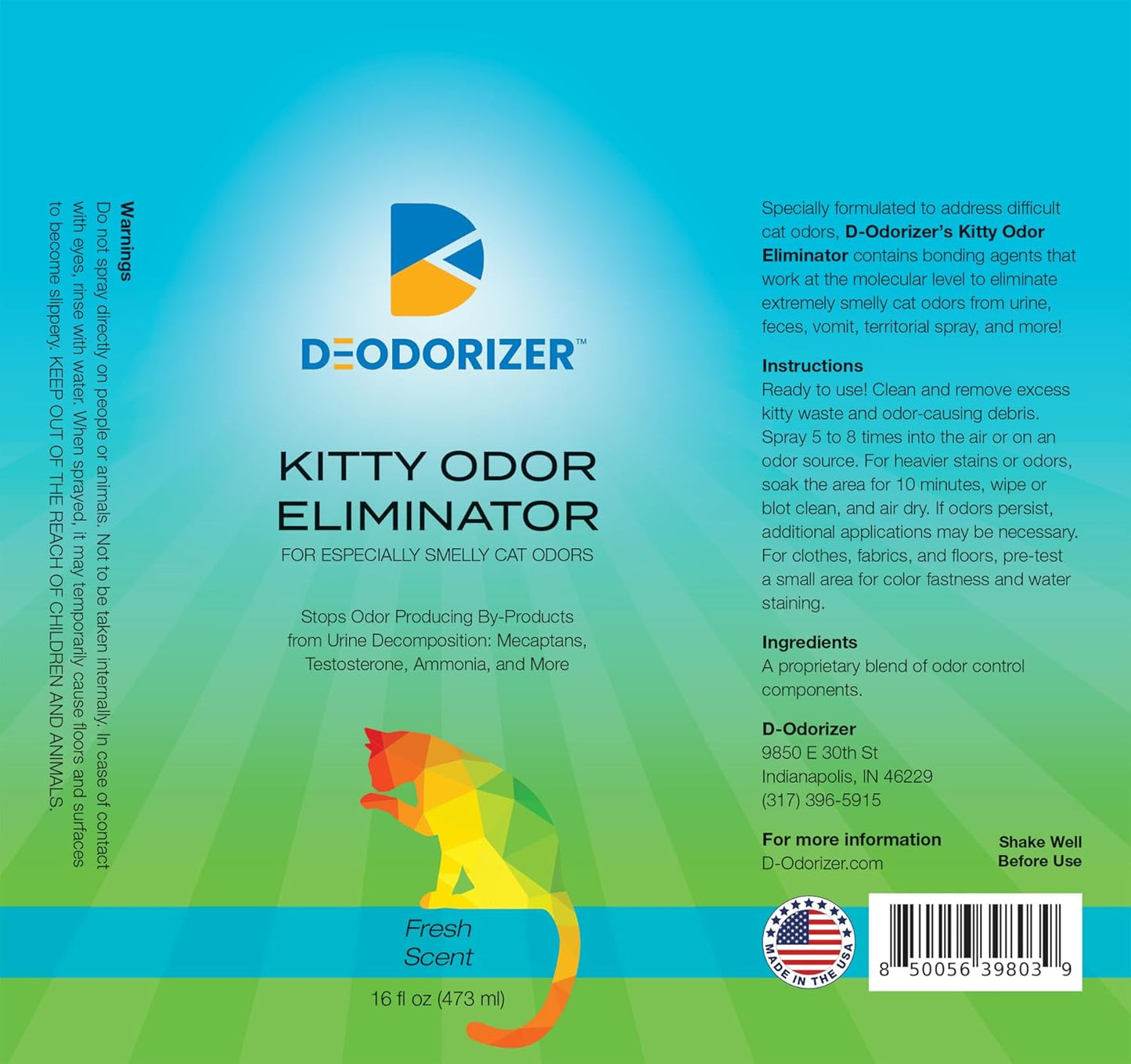 Kitty Odor Eliminator - Eliminates Strong Cat Odors, Litter Box Deodorizer, Stop Odors from Cat Urine, Feces, Territorial Spray - 16oz Spray
