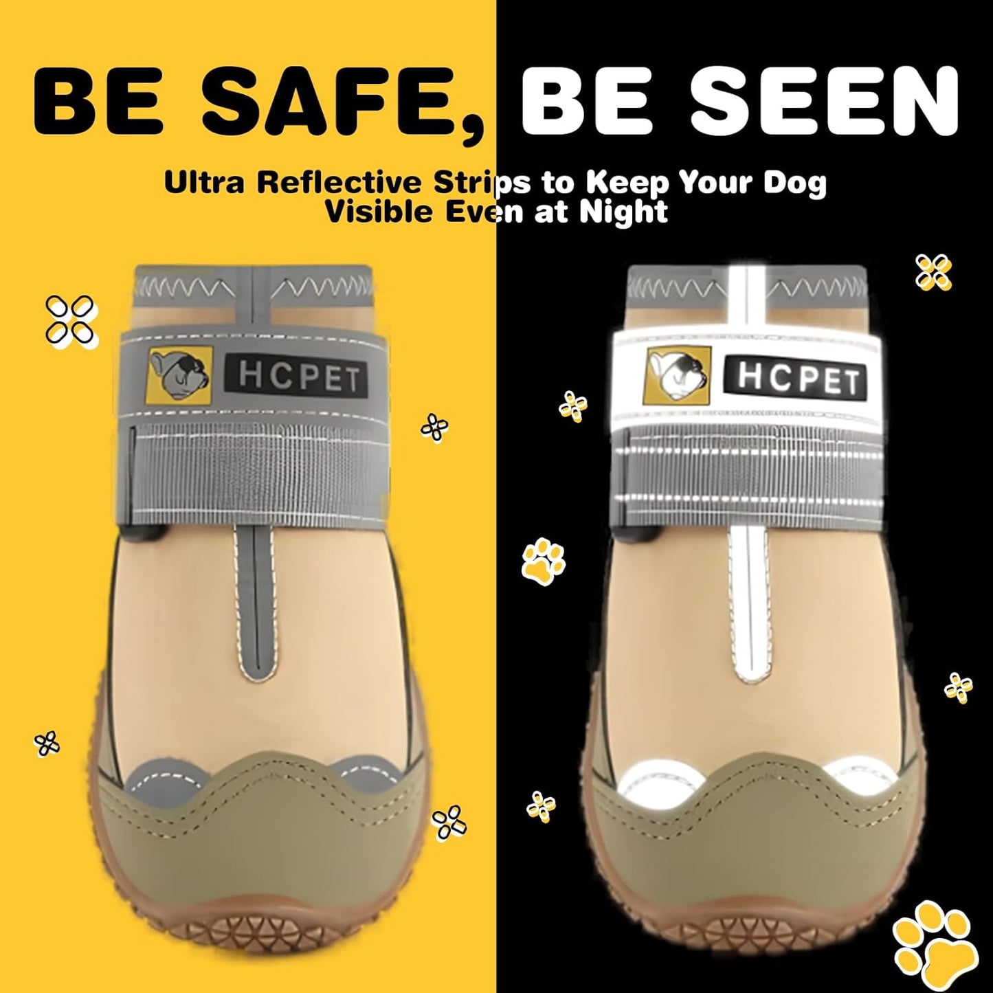 Hcpet Dog Shoes for Large Dogs, Waterproof Dog Booties for Small Medium Dogs, Anti-Slip Dog Boots & Paw Protectors for Hot Pavement Winter Snow Hiking with Reflective Straps Khaki Size 2