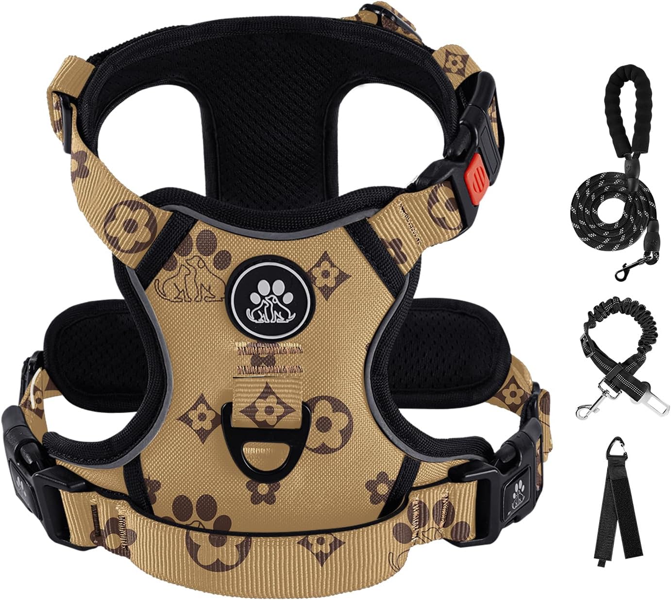 IVY&LANE No Pull Dog Harness with Leash Set, Reflective No Choke Pet Vest,Adjustable Oxford Dog Vest Harness with Easy Control Handle for Large Dogs (Light Brown,XL)