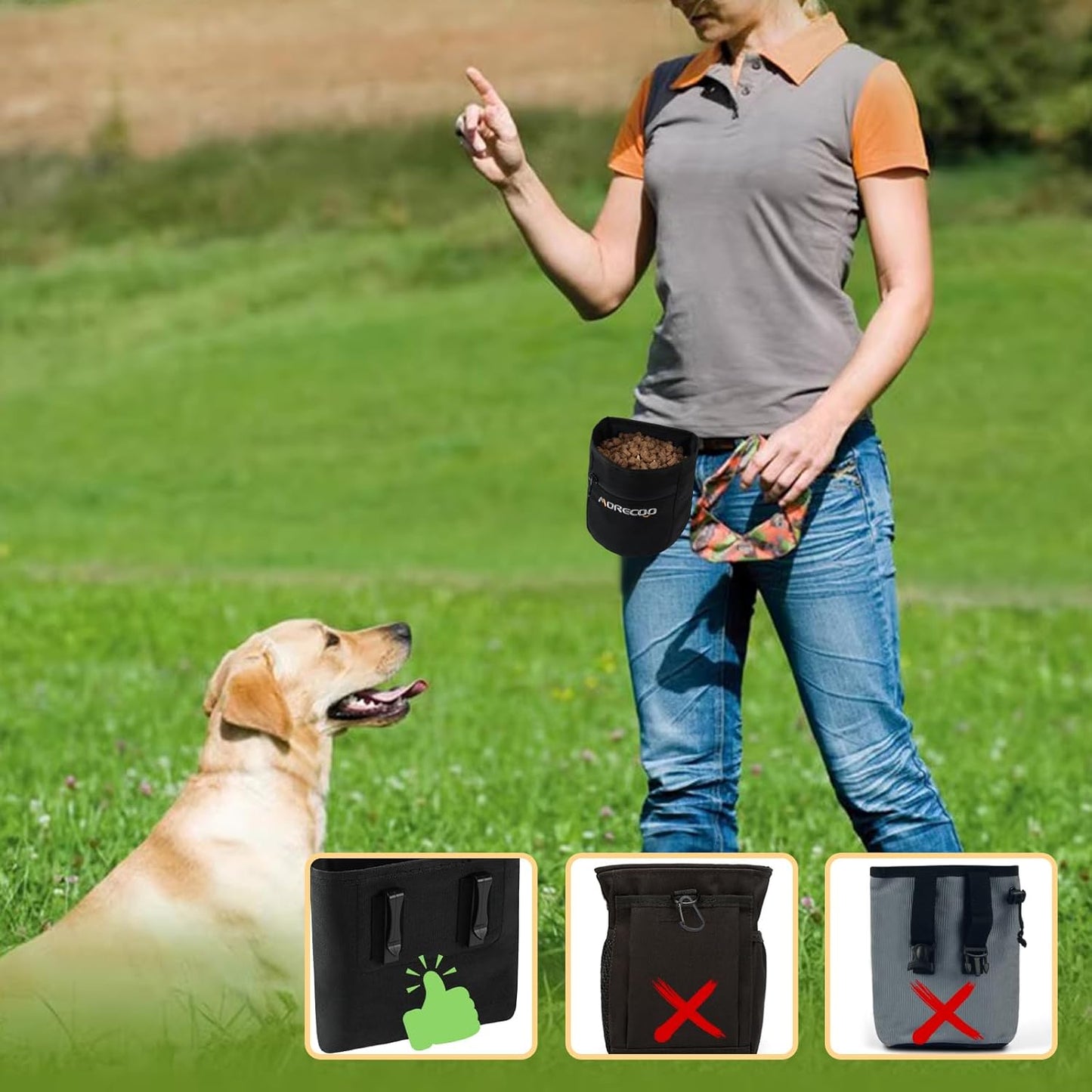 SZO Dog Treat Pouch with Magnetic Closure, Treat Pouches for Pet Training, Dog Training Treat Bag with Belt 3 Ways to Wear Dog Treat Carrie,Hands-Free Training - Black