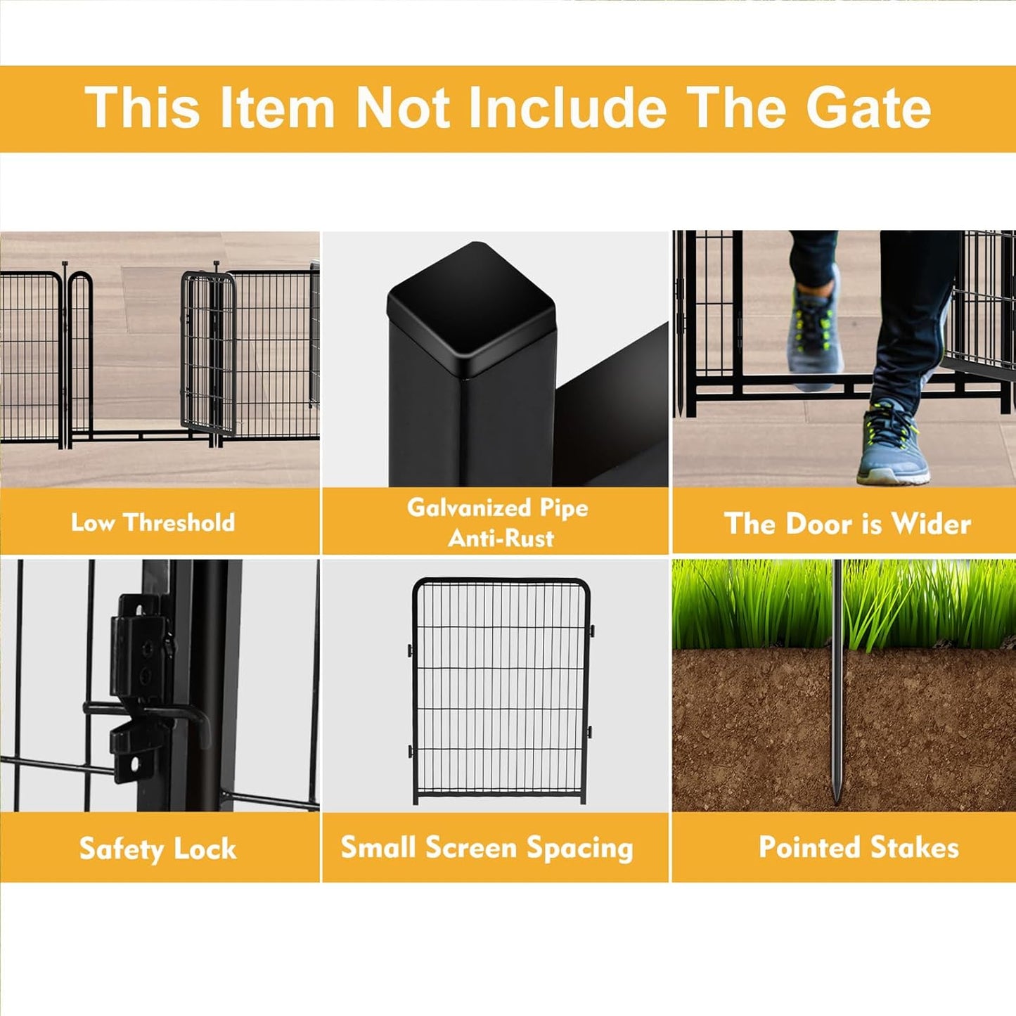 Doorless 48 in(H) Decorative Garden Fence and Borders, 12 Panels Total 26.6 Ft(L), Outdoor Dog Fence, Fencing for Garden Beds, Dog Play Pen Outdoor, Flower Bed Fencing, Black
