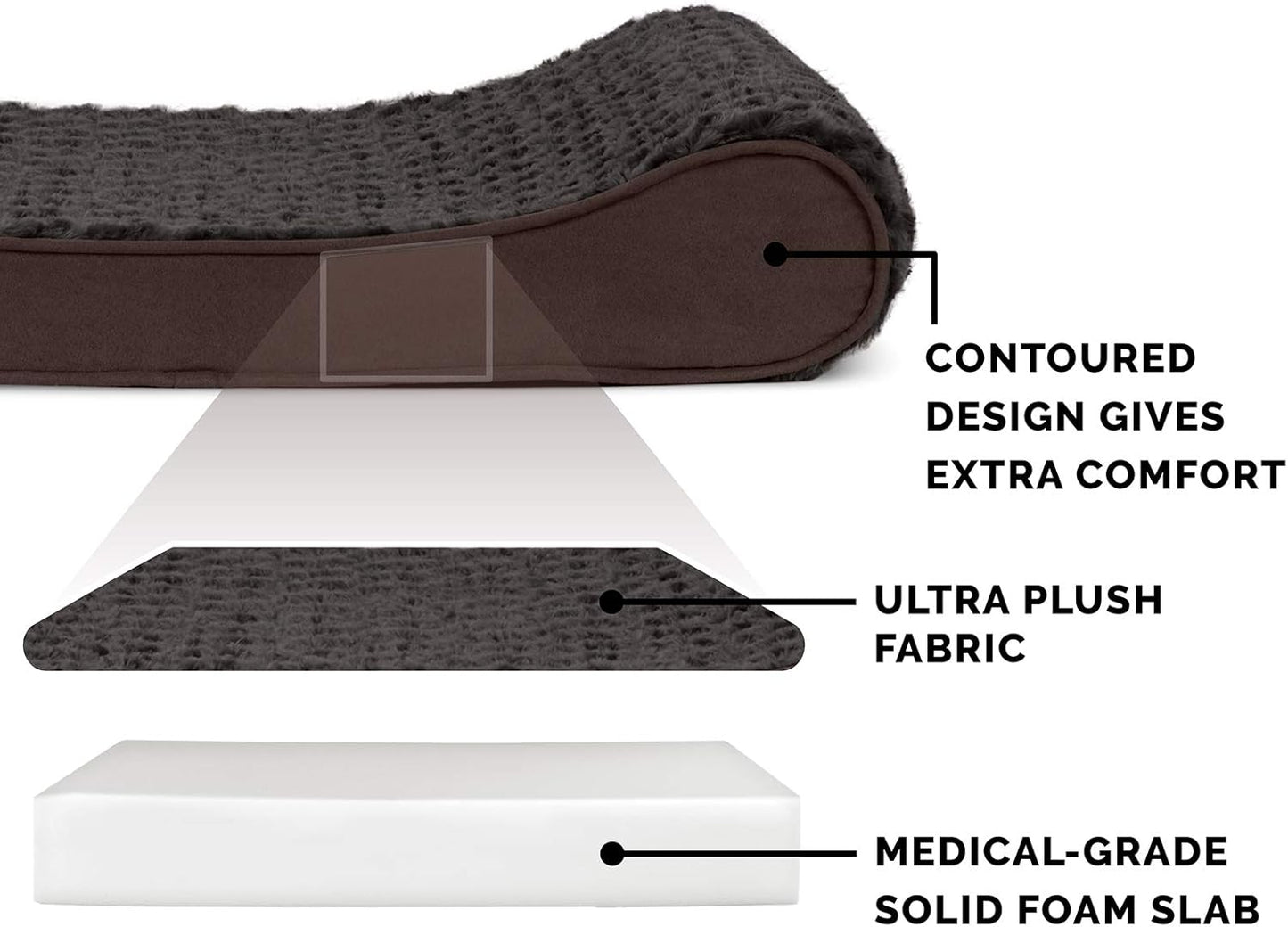 Furhaven Orthopedic Dog Bed for Large/Medium Dogs w/ Removable Washable Cover, For Dogs Up to 38 lbs - Ultra Plush Faux Fur & Suede Luxe Lounger Contour Mattress - Chocolate, Large