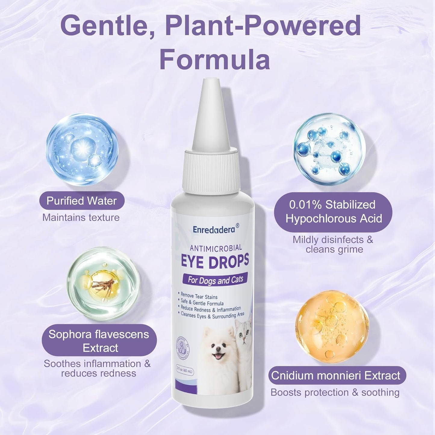 Enredadera Dog Eye Drops, Pet Eye Drops for Dogs and Cats, Vet-Approved Dog Eye Infection Treatment for Tear Stain Remover&Pink Eye Relief,Dog Conjunctivitis Eye Drops for Infection,Pet Eye Wash(60ml)