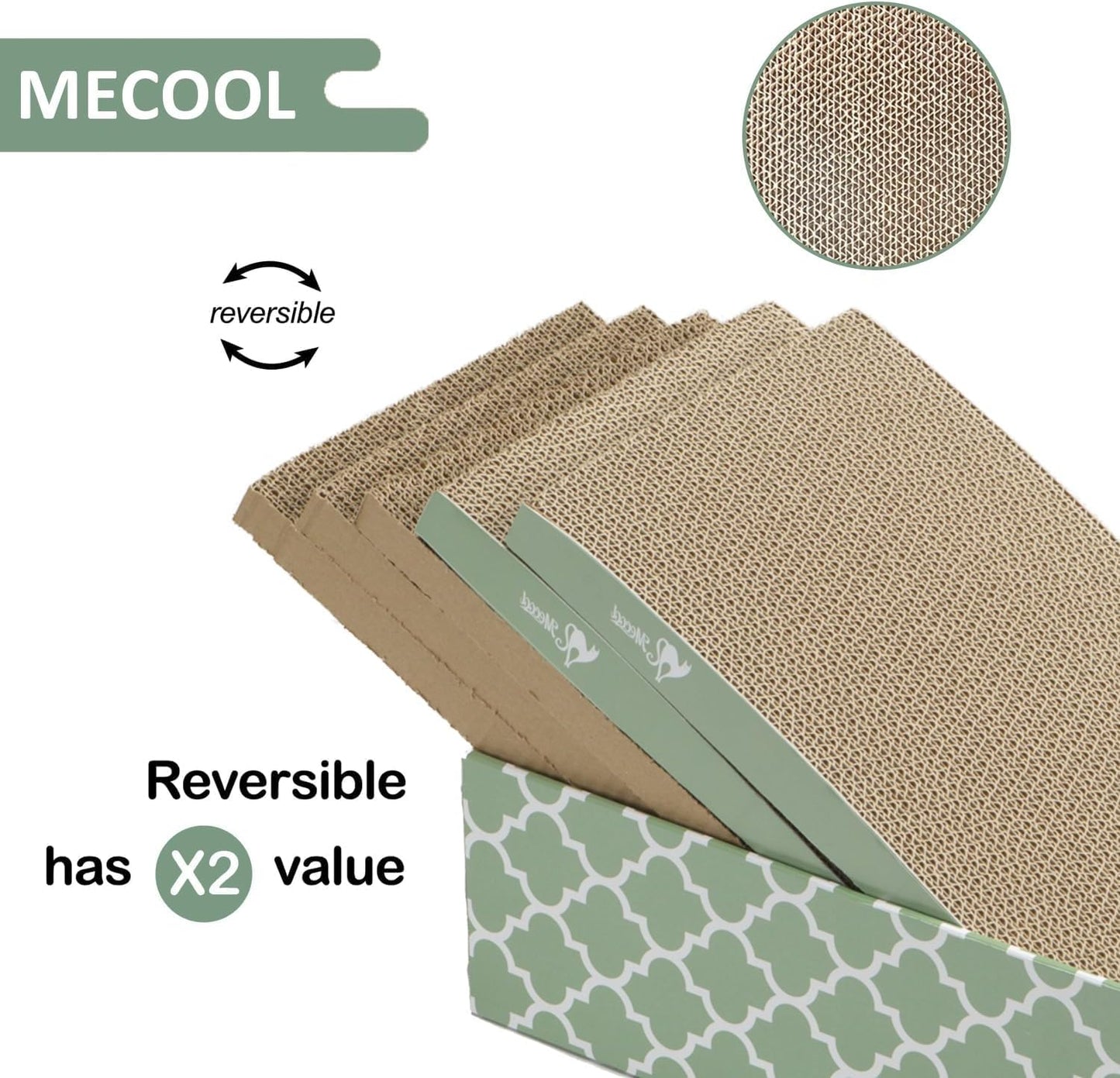 MECOOL Cat Scratching Board，5PC Cat Scratch Pad with Box，Reversible Corrugated Cat Scratcher Cardboard and Lounge Bed for Indoor Cats, Catnip