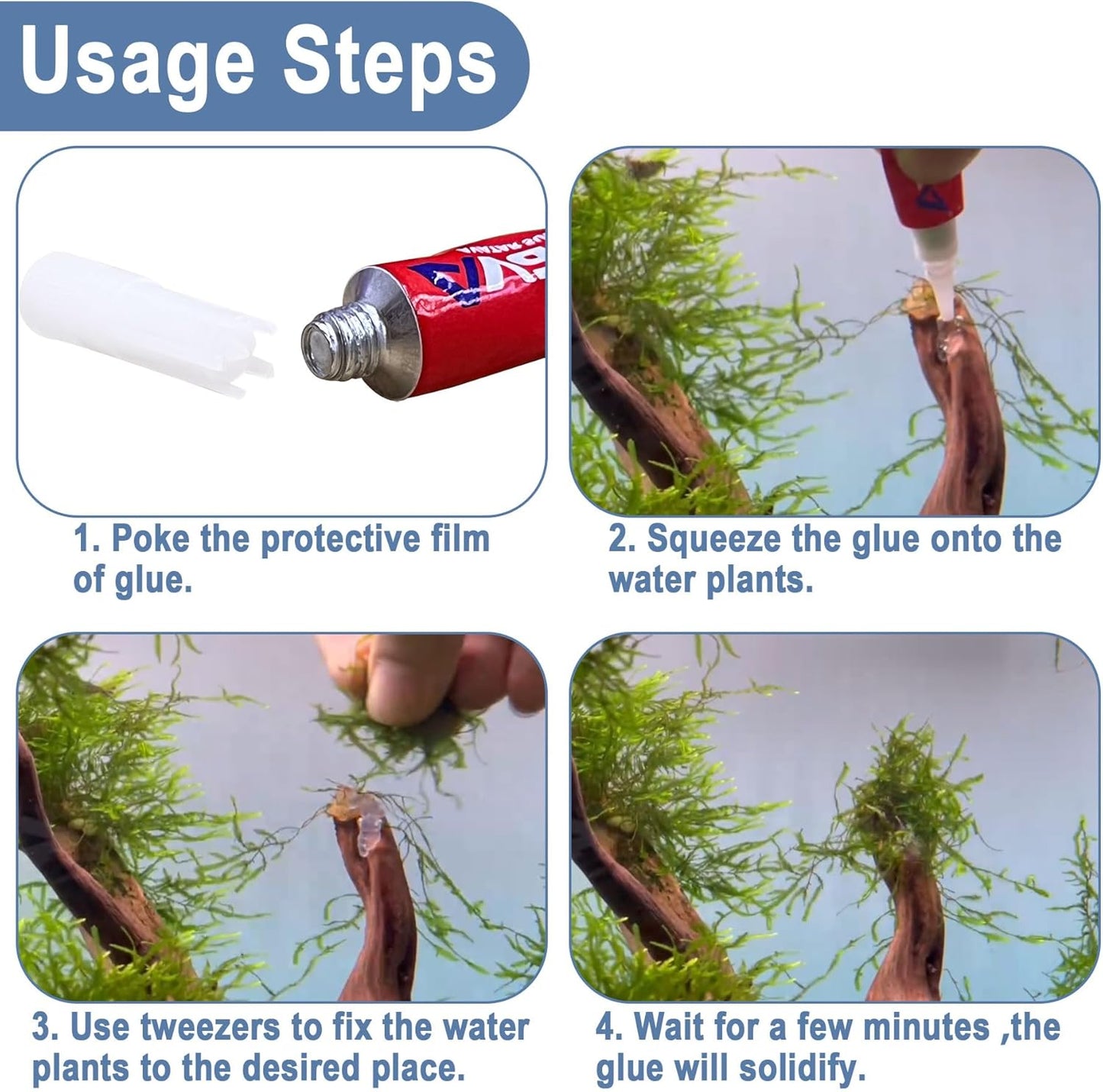 6 PCS Aquarium Glue,Aquarium Aquascape Aquatic Plants Coral Glue，Safe and Quick-Drying ，Reef Glue Suitable for Aquatic Plants, Moss, Coral, Stones, Shells，Fresh Water and Salt Water All Can Be Used