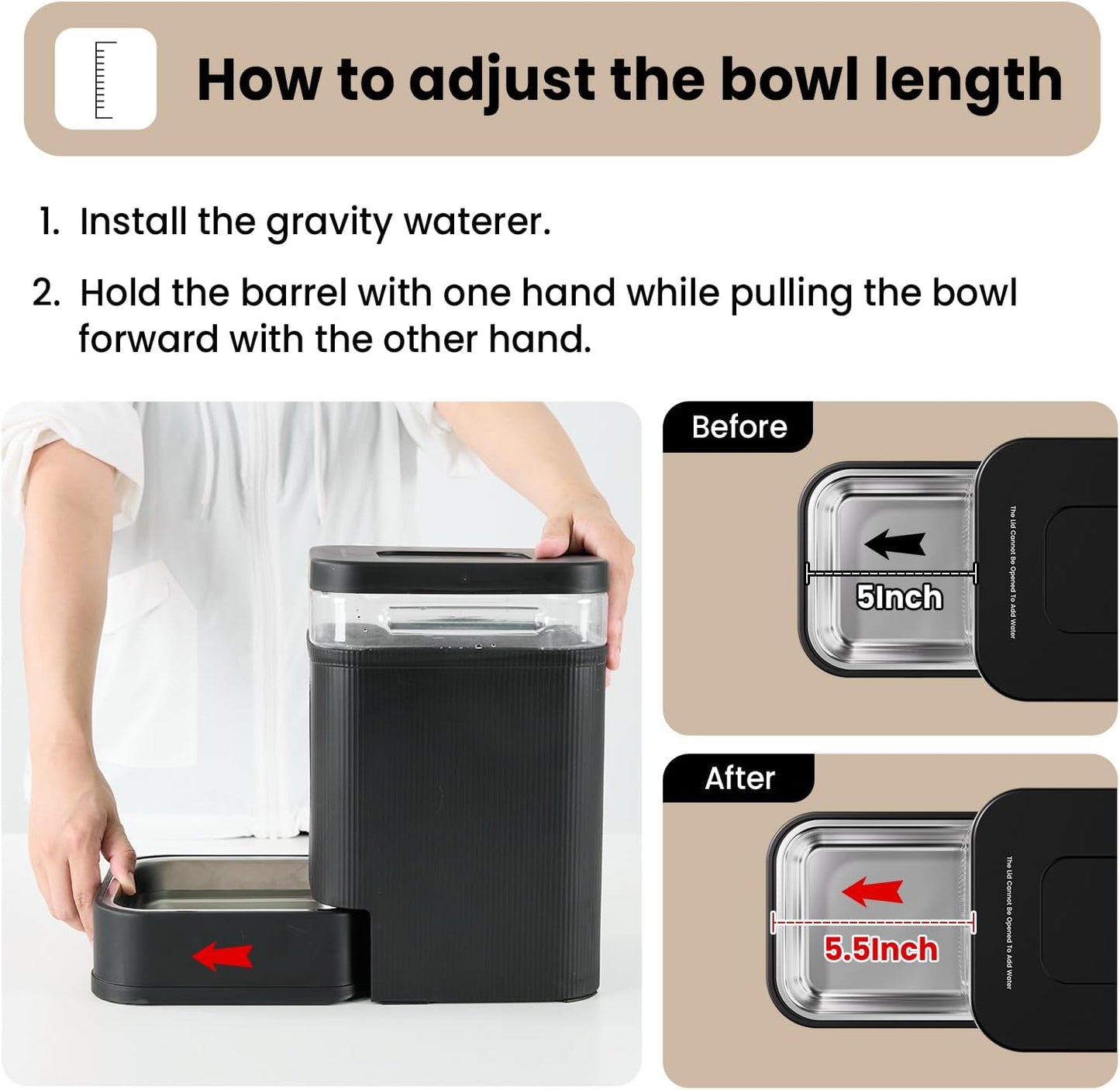 Gardner Pet Automatic Dog Water Dispenser Gravity Waterer with Stainless Steel Bowl Water Dispenser 8.5L Large Capacity Water Feeder for Dogs Cats Pets, BPA-Free Noise-Free (Black, 8.5L)